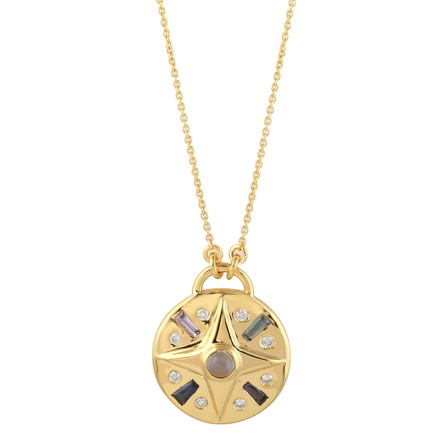 Women’s Gold / Yellow / Orange 18K Yellow Gold Moonstone Sapphire Topaz Iolite Diamond Necklace Handmade Jewelry Artisan