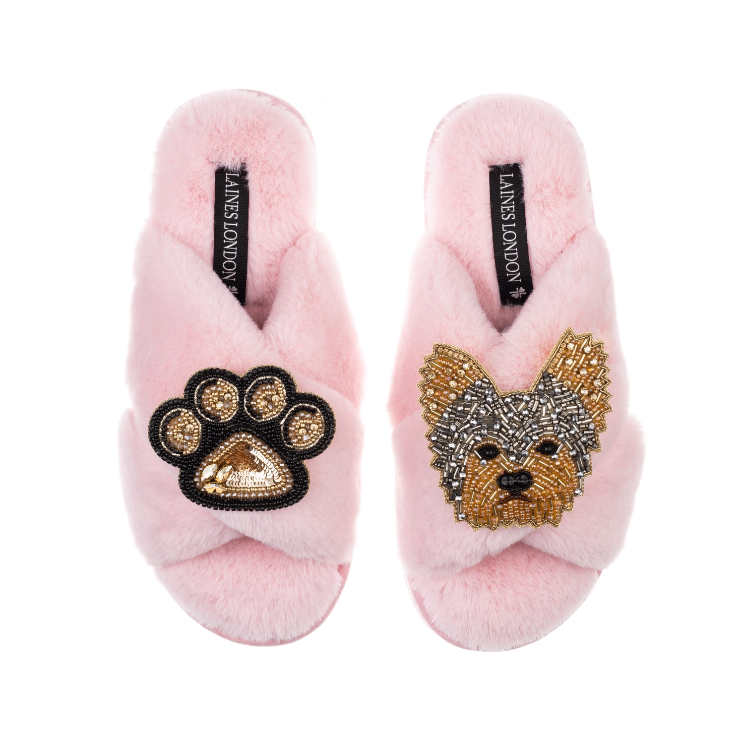 Laines London Women's Pink / Purple Classic Laines Slippers With Minnie Yorkie & Paw Brooches - Pink