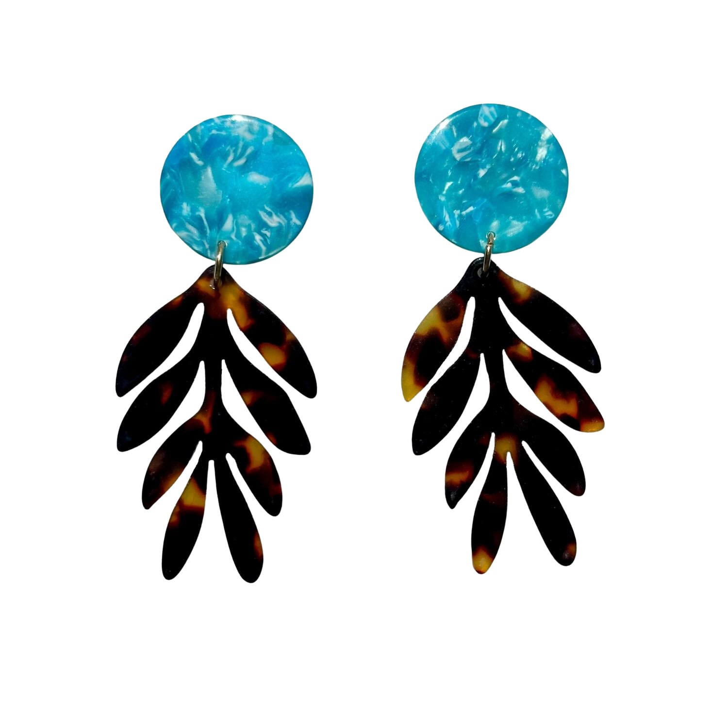 Women’s Blue / Brown Palm Leaf Drop Earrings In Tortoise With You Do Blue Closet Rehab