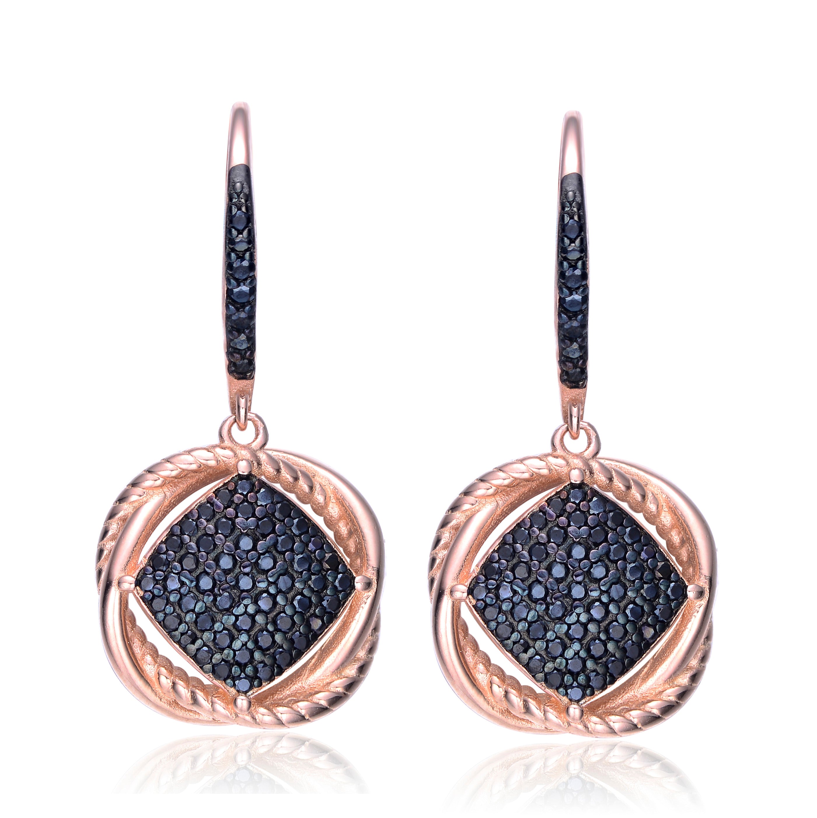 Women’s Black / Rose Gold Rose & Black Plated Sterling Silver Cubic Zirconia Dangling Earrings Genevive Jewelry