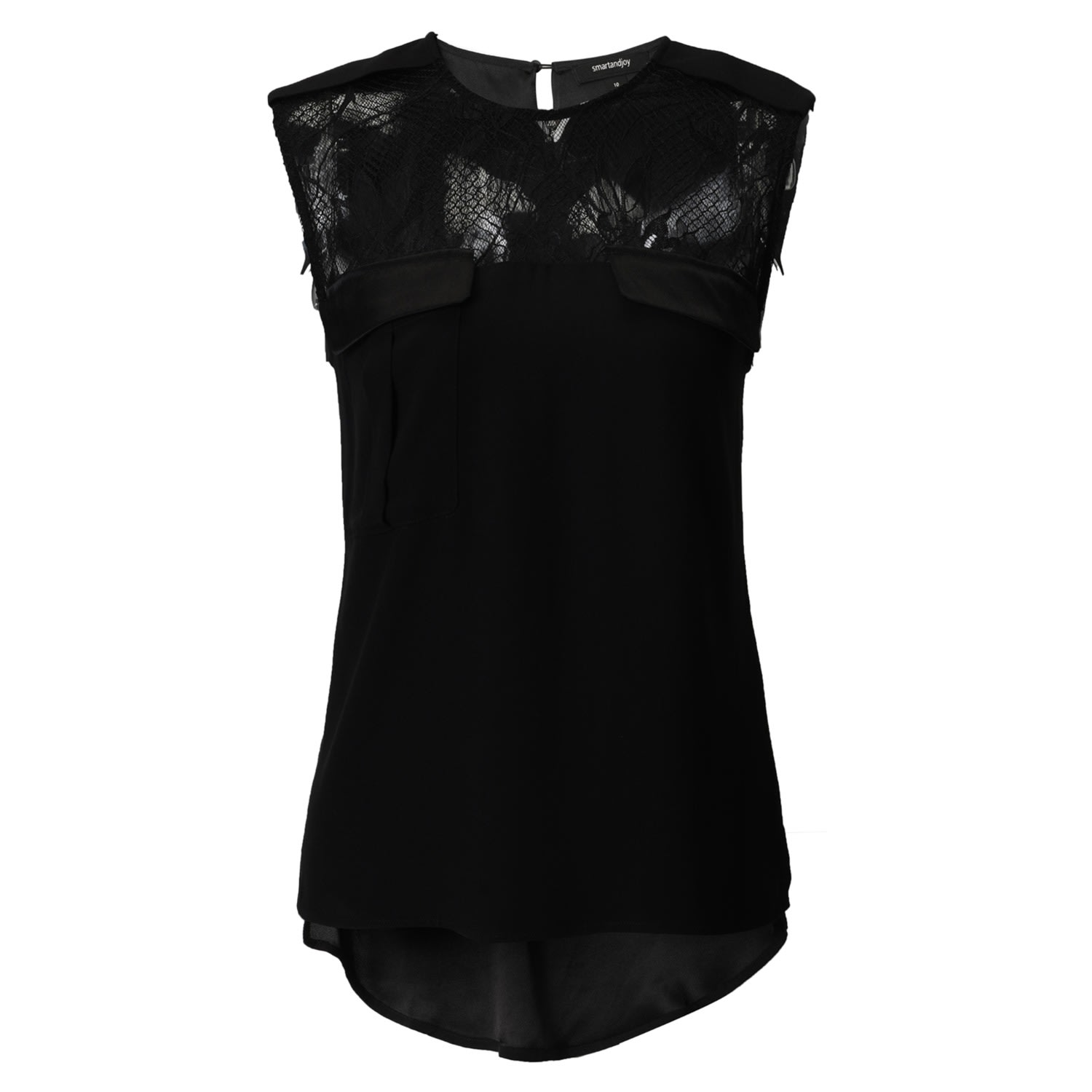 Women’s Black Sleeveless Lace And Satin Top Extra Small Smart and Joy