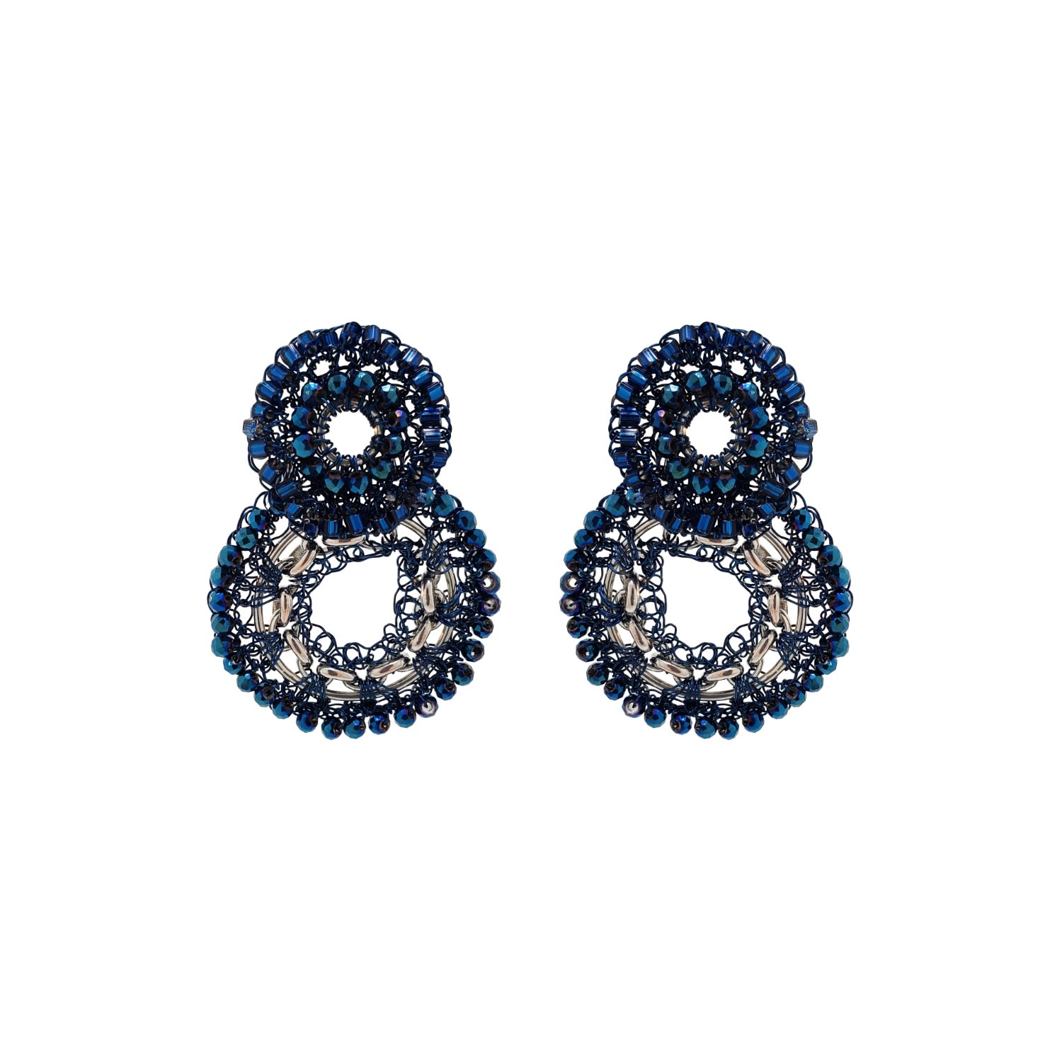 Women’s Blue / Silver Blue & Silver Flux Double Handmade Crochet Earrings Lavish by Tricia Milaneze