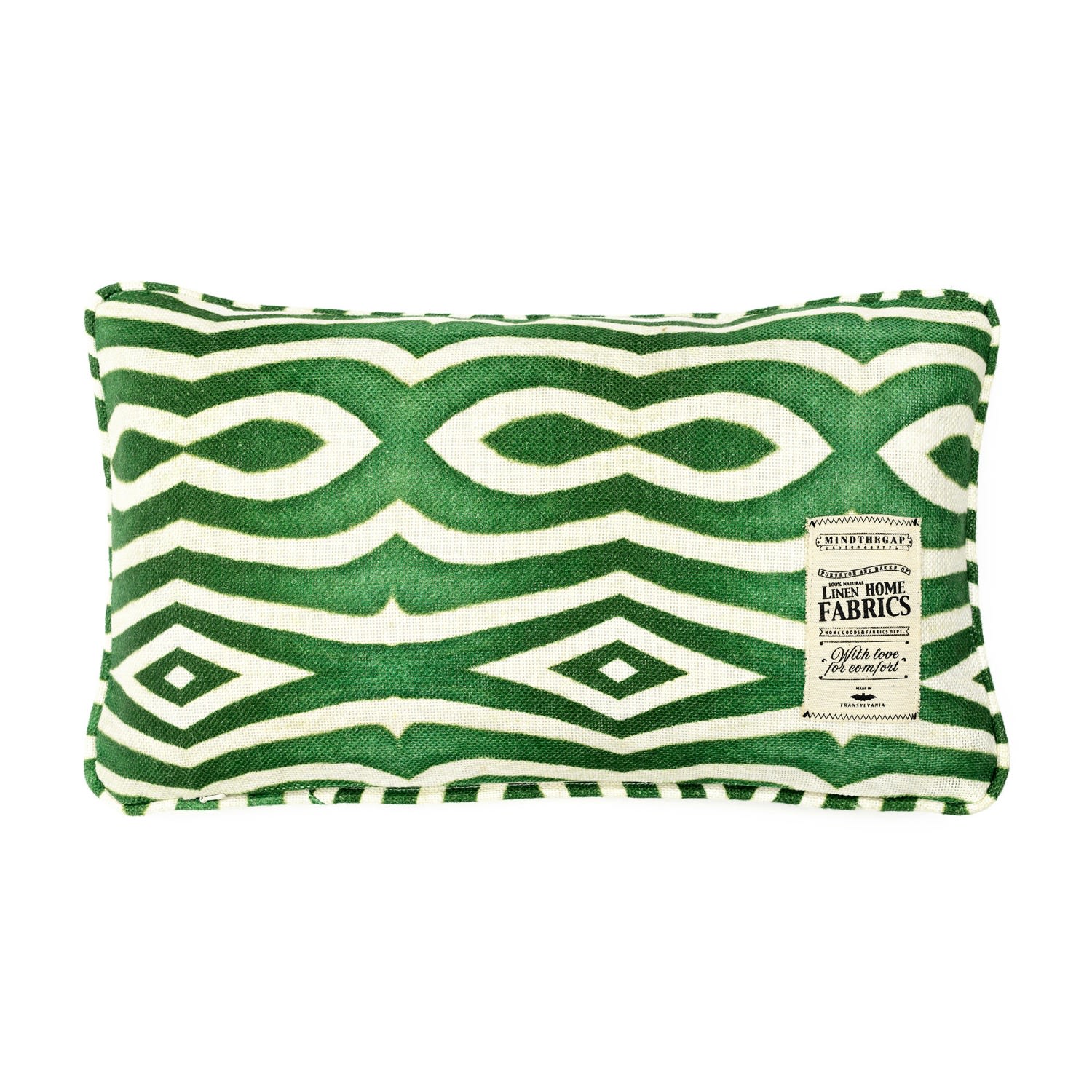 Green / White Riverside Linen Rectangle Cushion By Mindthegap