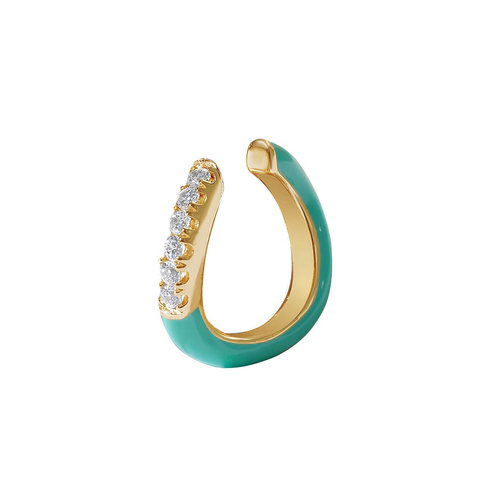 Gold Trip Women's Green / Silver / Gold Green Enamel Wave Ear Cuff In Gold In Blue