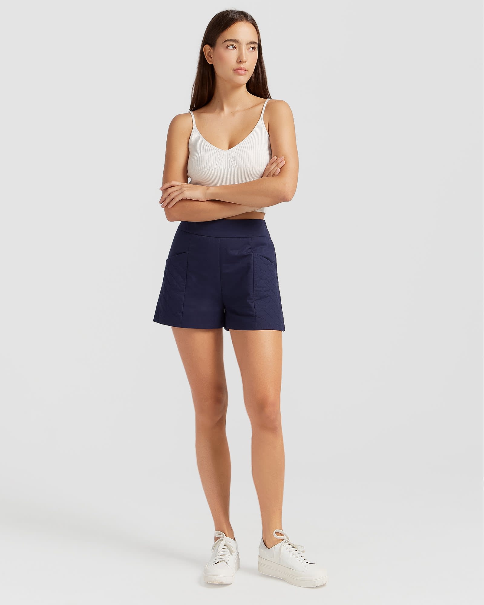 Something Navy True Teal Quilted Shorts - Shorts