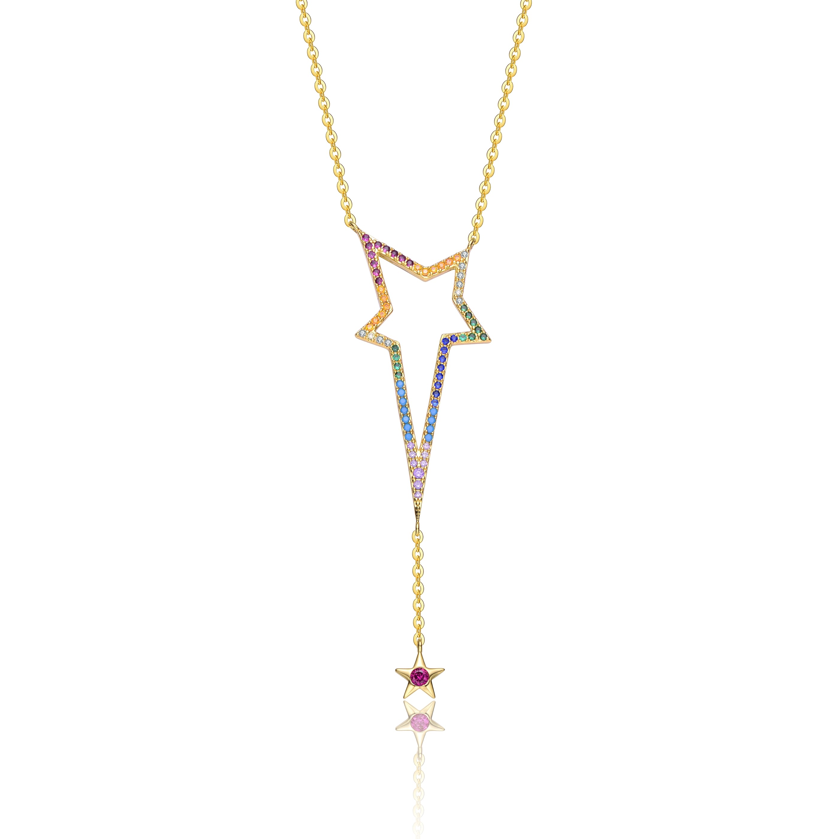 Genevive Jewelry Women's Arc-en-ciel Golden Star Rainbow Necklace In Gold
