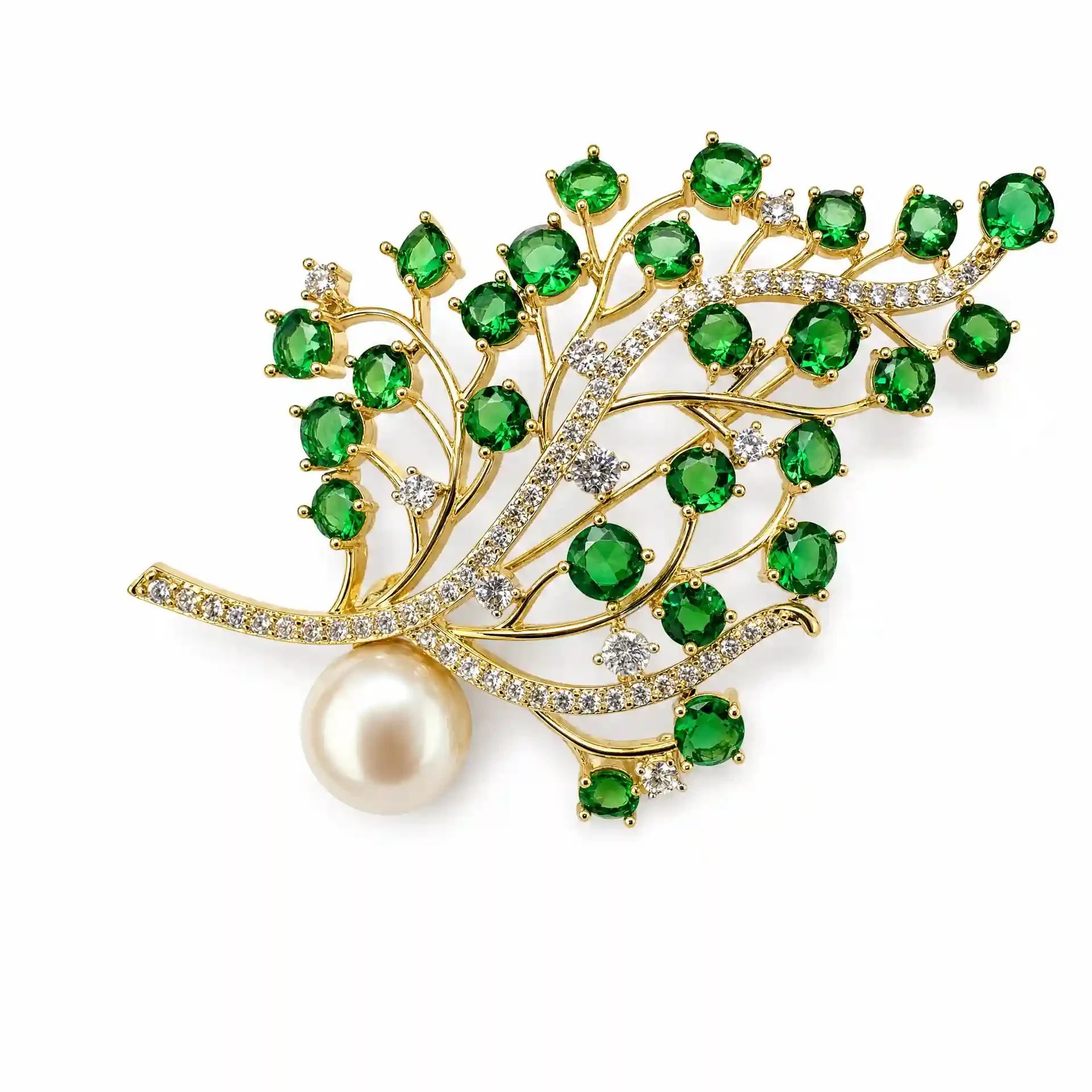 Women's Crystal Branch & Pearl Brooch - Green | Angel Barocco