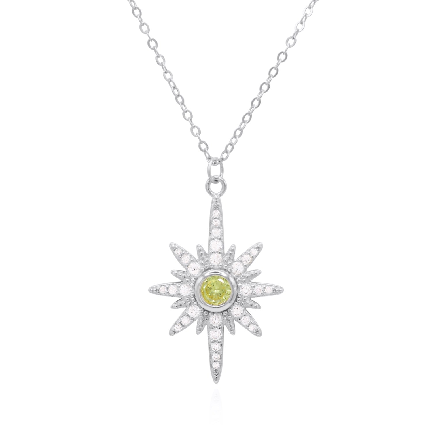 Luna Charles Women's Heidi North Star Birthstone Necklace Silver August