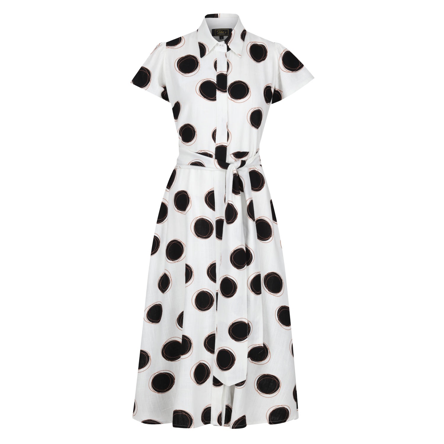 Isha's Timeless Women's Black / White Absolute Polka Dot Linen Short Sleeve Shirt Dress In Black/white