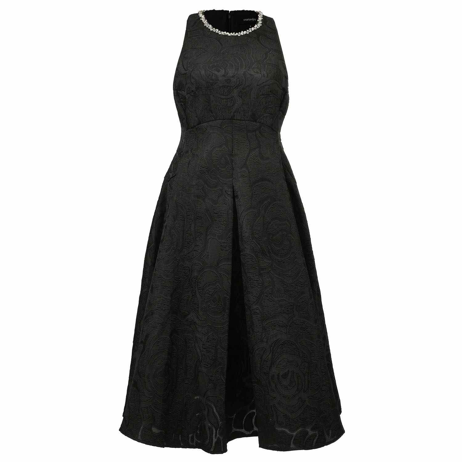 Smart And Joy Fit-and-flare Textured Jacquard Dress With Collar Trim - Black