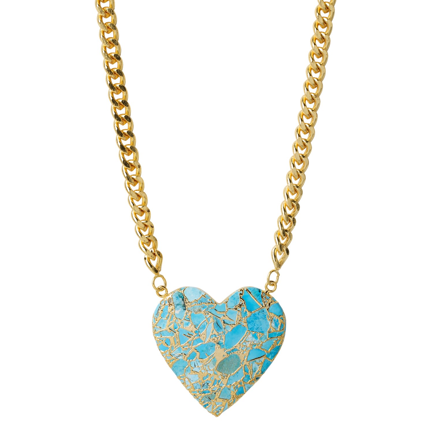 Women’s Gold / Green / Blue Molten Heart Turquoise Gemstone Chunky Statement Necklace Yaa Yaa London