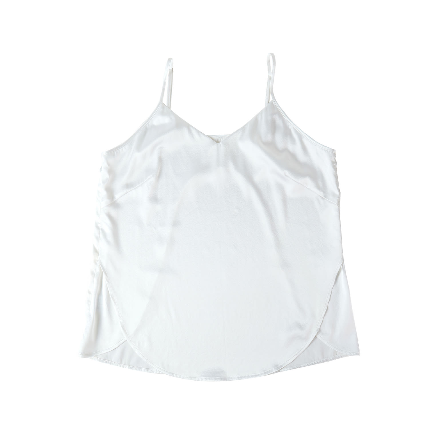 Soft Strokes Silk Women's Pure Mulberry Silk Petal Camisole, V Neck Spaghetti Strap Silk Charmeuse White In White