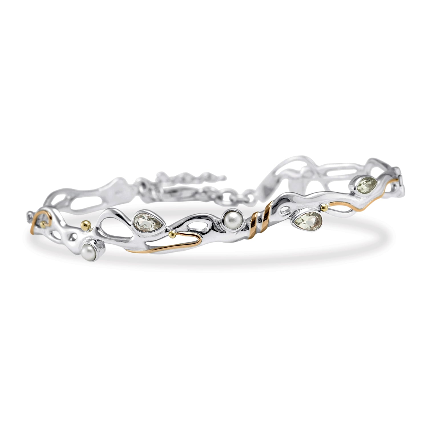 Isla Silver Women's Silver / Green / White Green Amethyst And Pearl Bracelet