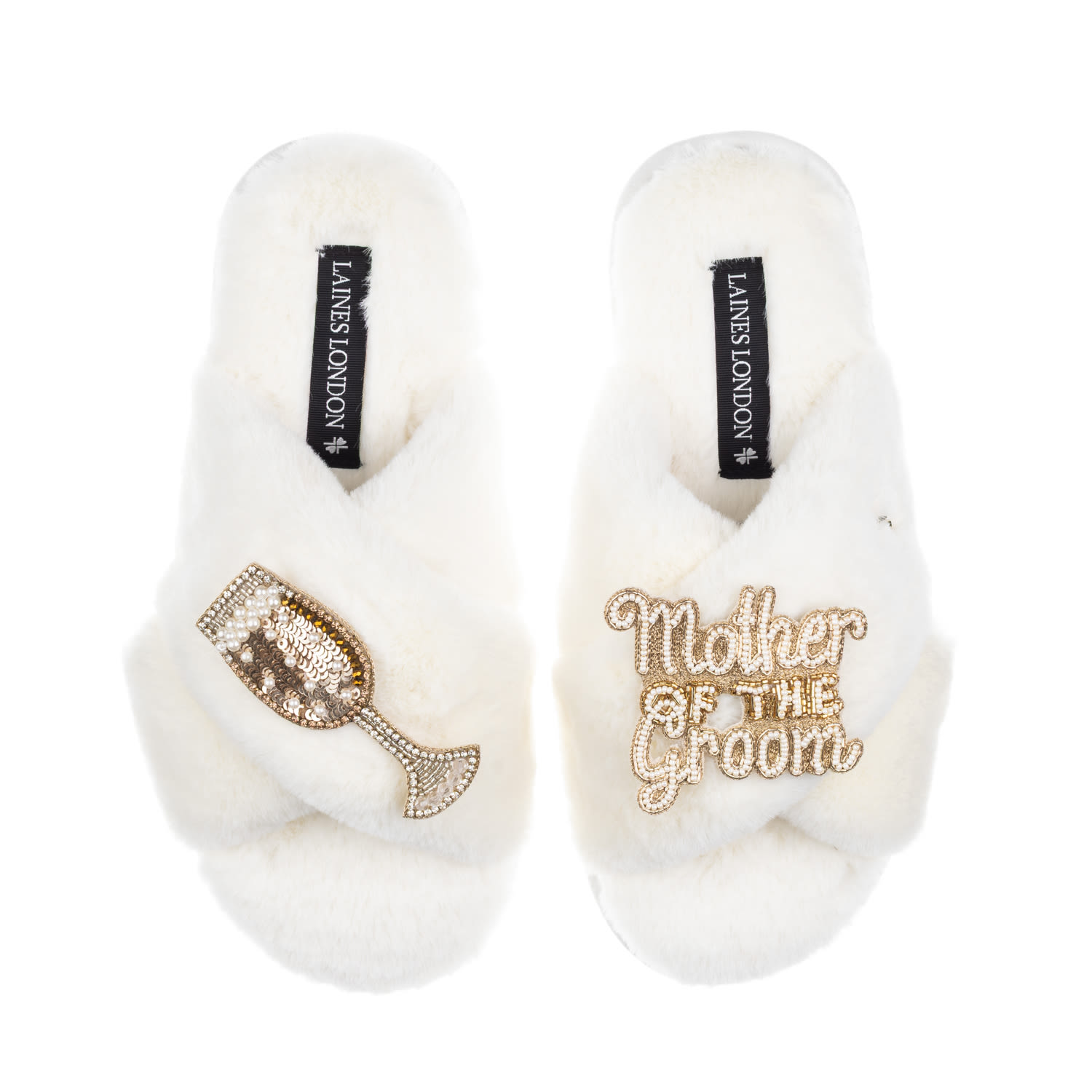 Laines London Women's White / Neutrals Classic Laines Slippers With Mother Of The Groom Brooches - Cream In White