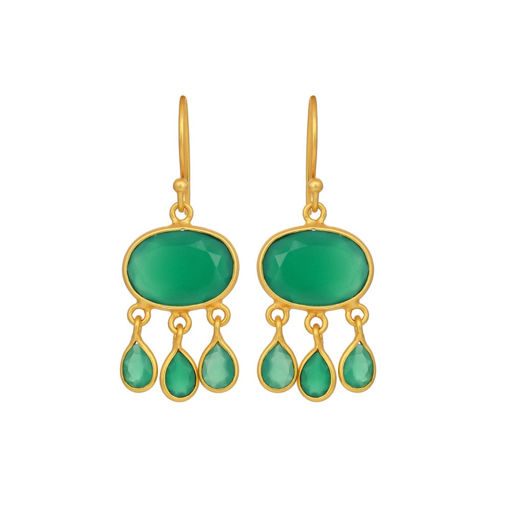 Opium Jewels Women's Gold / Green Raindrop Earrings - Green Onyx