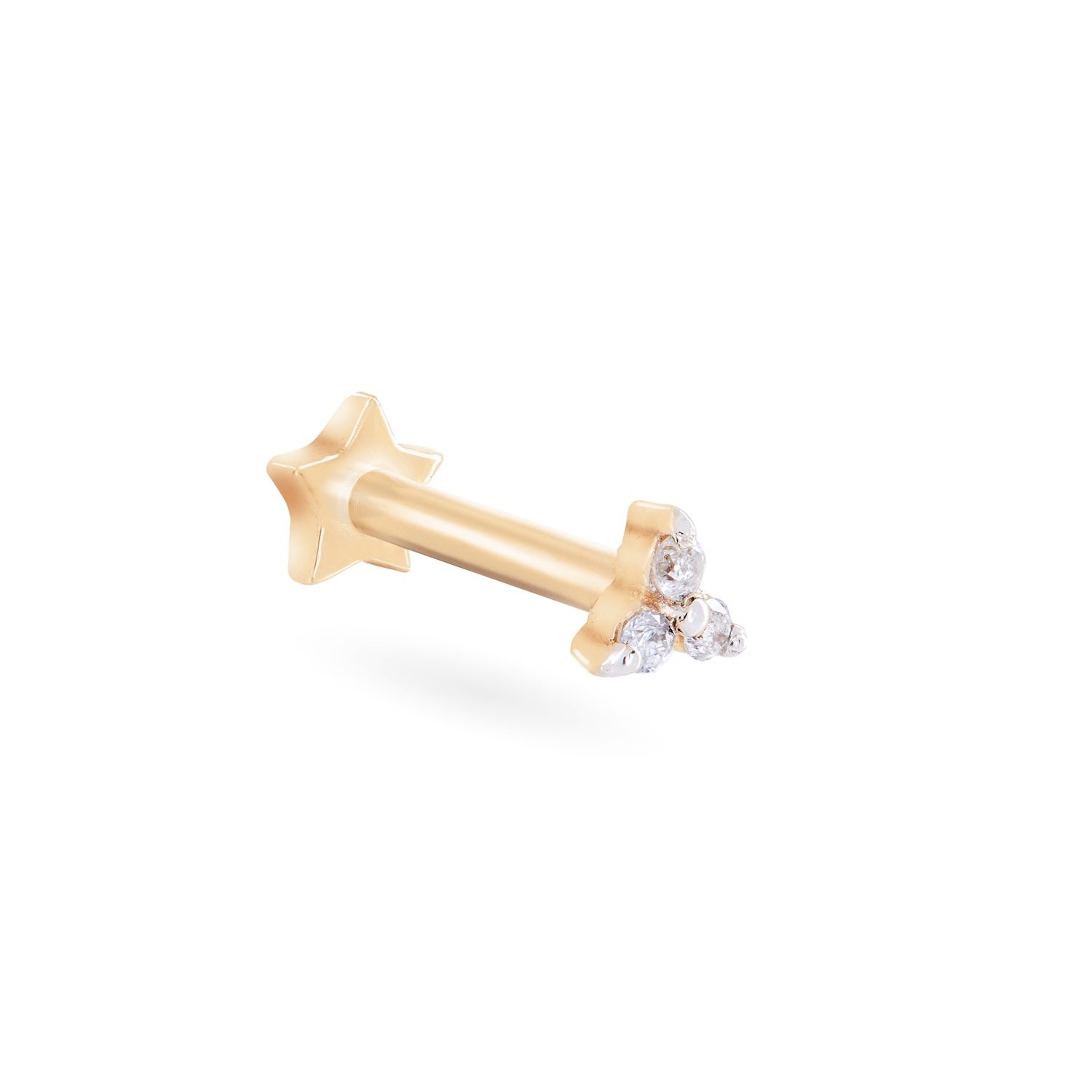 Women’s Yellow Gold Diamond Trilogy Threaded Single Stud Wolf and Zephyr