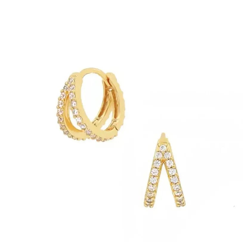 Nazzar Women's Twin Zirconia Gold Vermeil Huggie Hoop Earrings In Gold