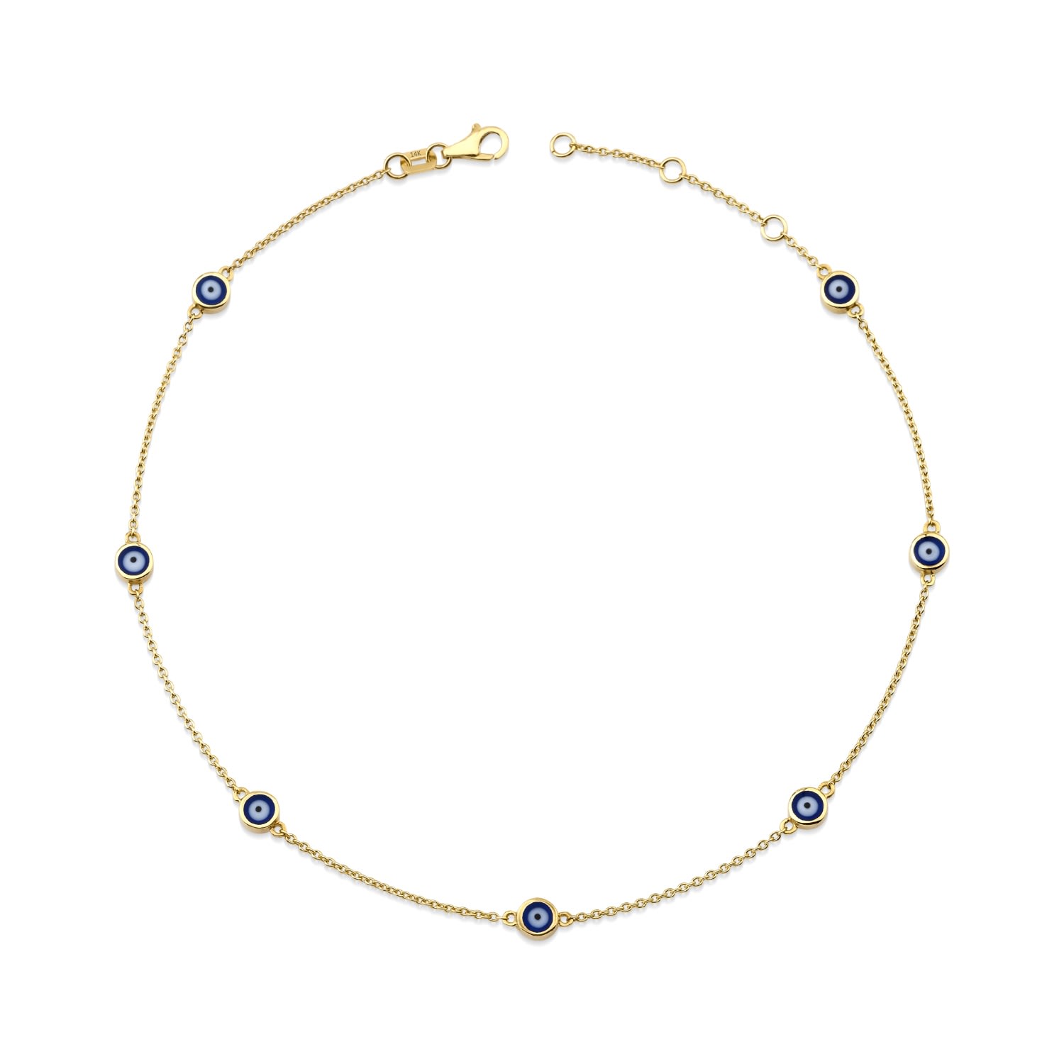 Women’s Evil Eye Anklet, Navy Blue Seven Evil Eye Ankle Bracelet, Solid Gold Anklet Jewelsty Fine Jewelry