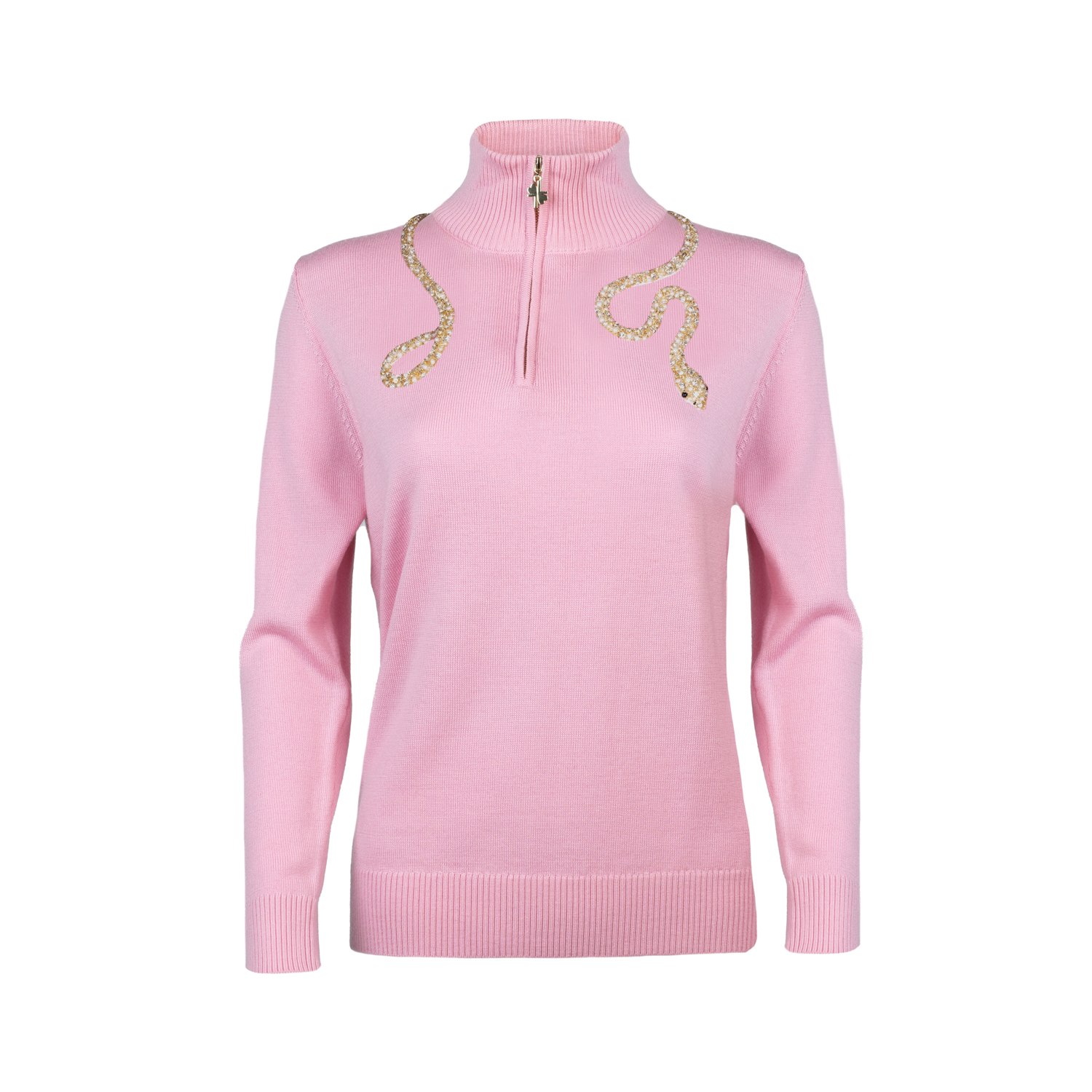 Women’s Pink / Purple Laines Couture Pink Quarter Zip Jumper With Embellished Crystal & Pearl Snake Small Laines London