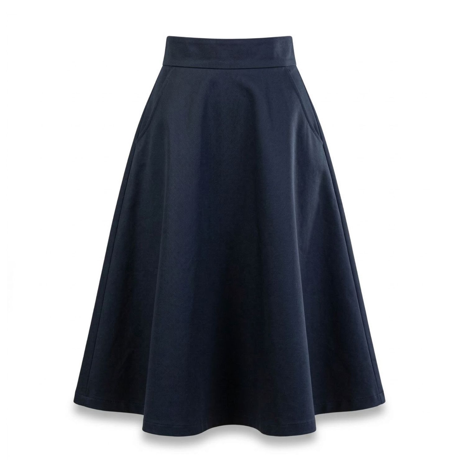 Women's Cotton Midi Flared Skirt With High Waist And Pockets In Dark Blue | XXL | Nikka Place