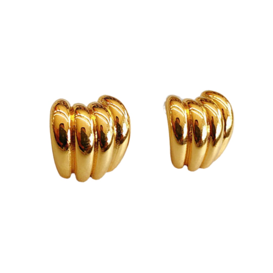 Women's Gold Ribbed Earrings | Nazzar