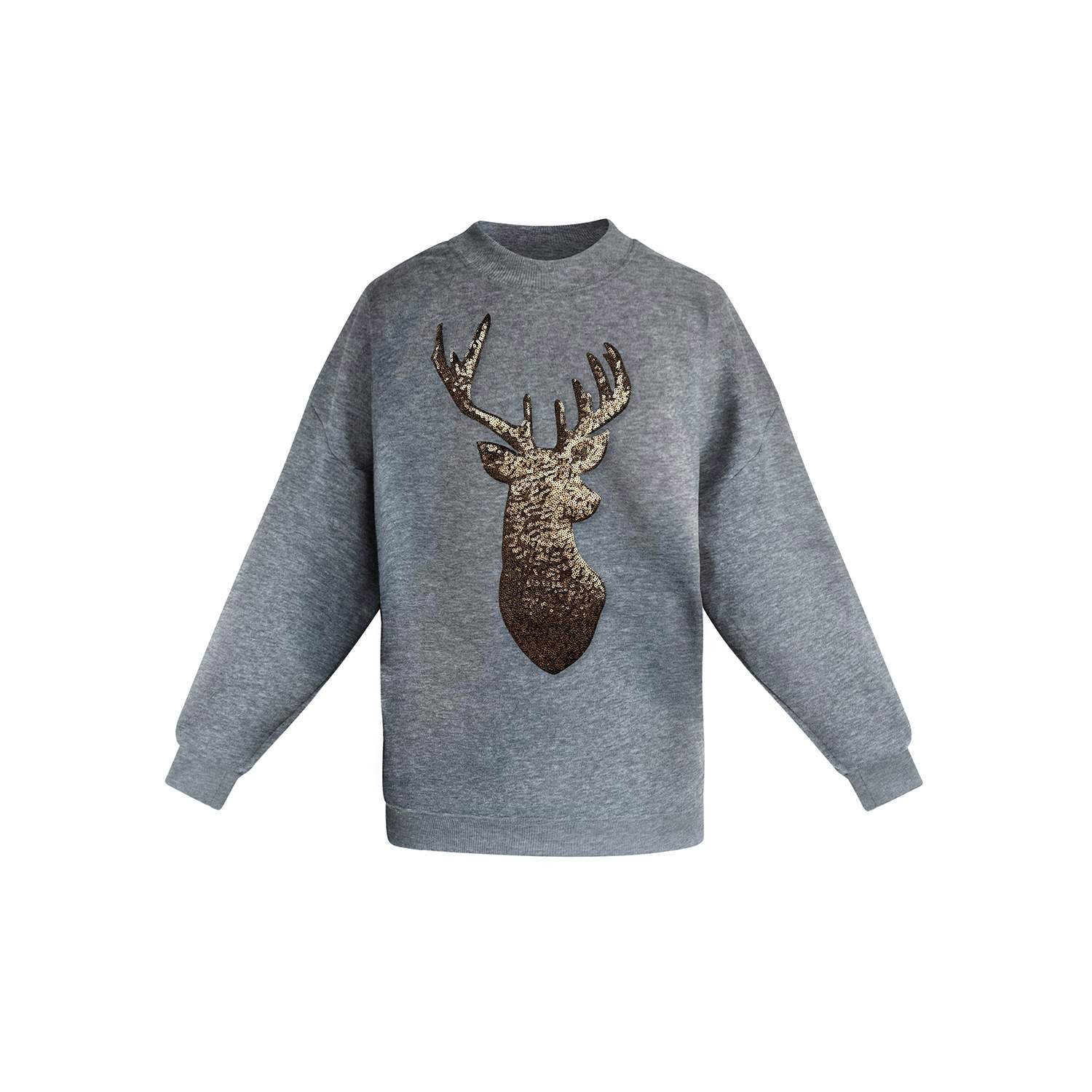 Toma Women's Grey / Gold Gold Reindeer Christmas Sequin Grey Sweatshirt In Gray