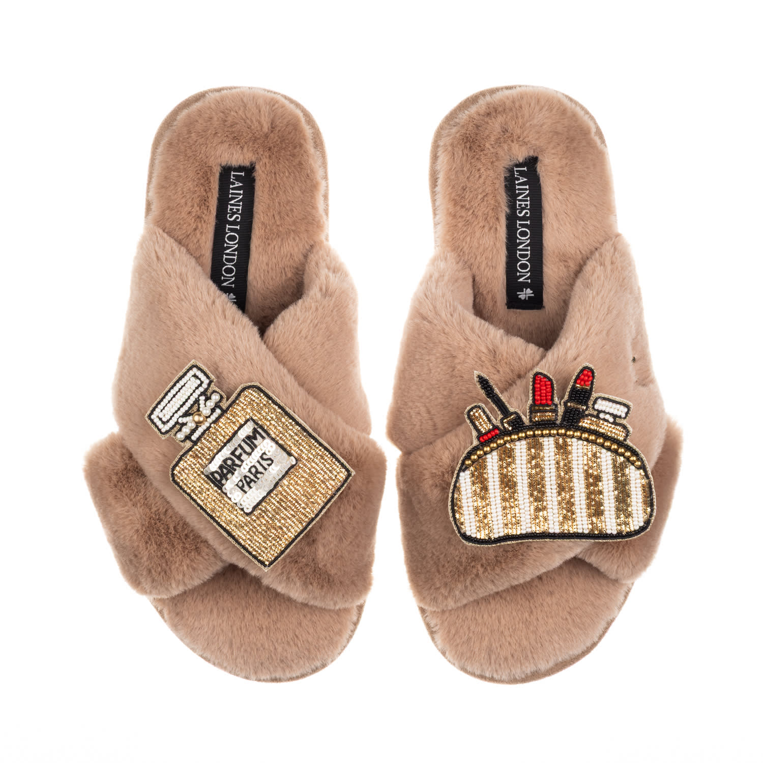 Women's Brown / Neutrals Classic Laines Slippers With Beauty Bag & Perfume Brooches - Toffee | Large | Laines London