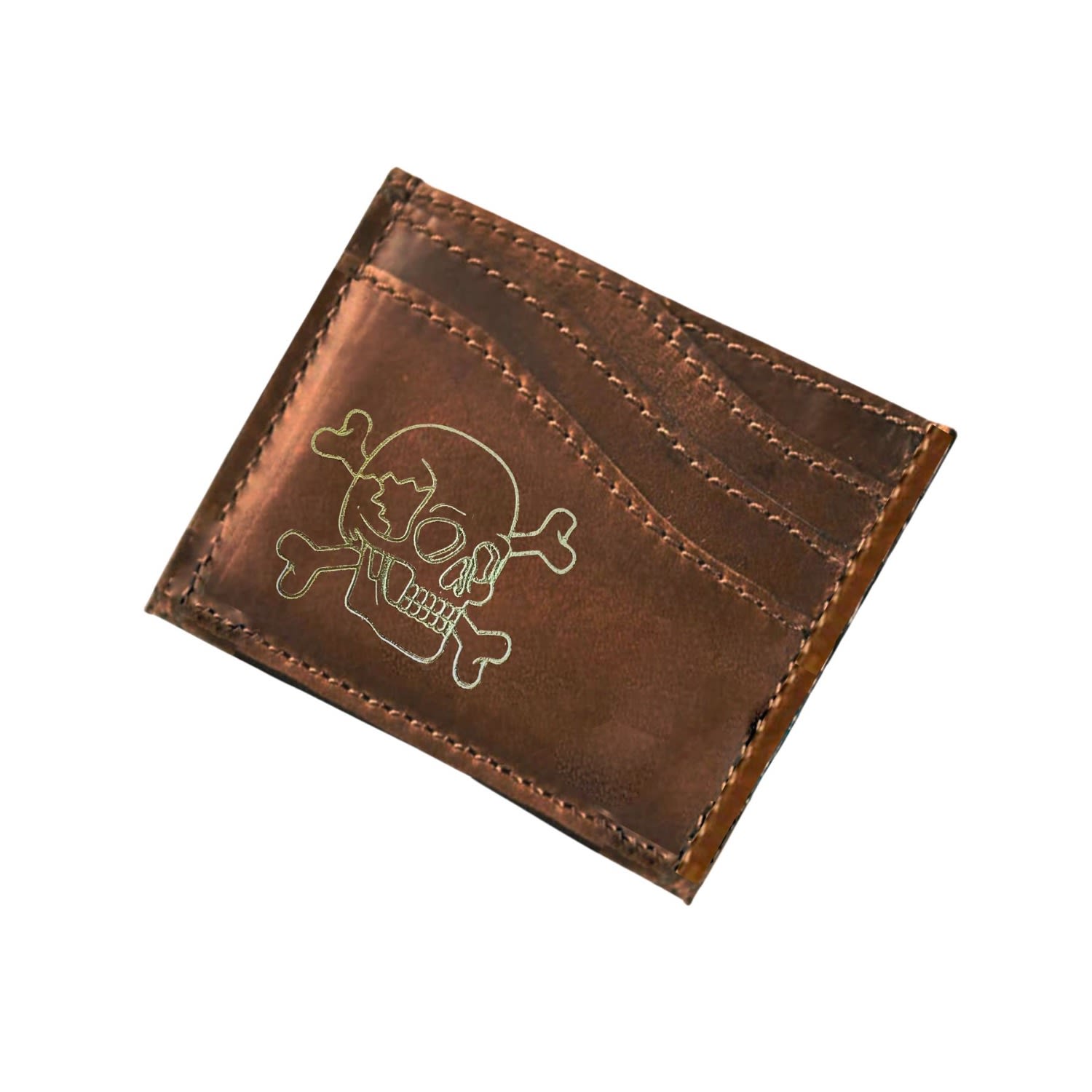 Vida Vida Men's Brown Leather Card Holder Skull - Tan