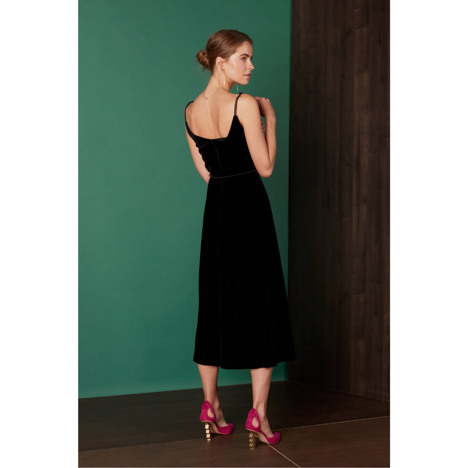 black silk midi dress