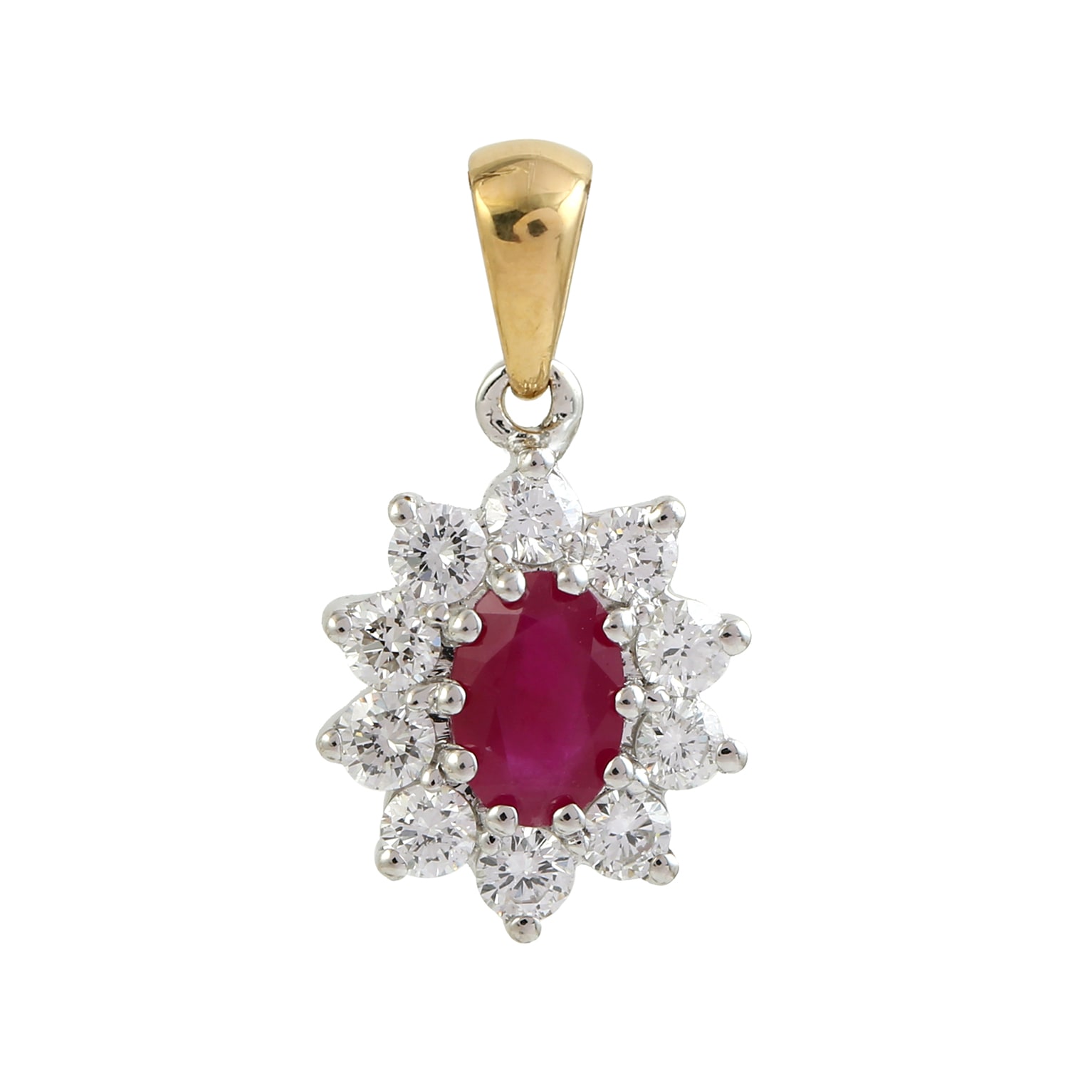 Artisan Women's Yellow / Orange / Red Natural Ruby & Diamond Yellow & White Gold Charm Pendant