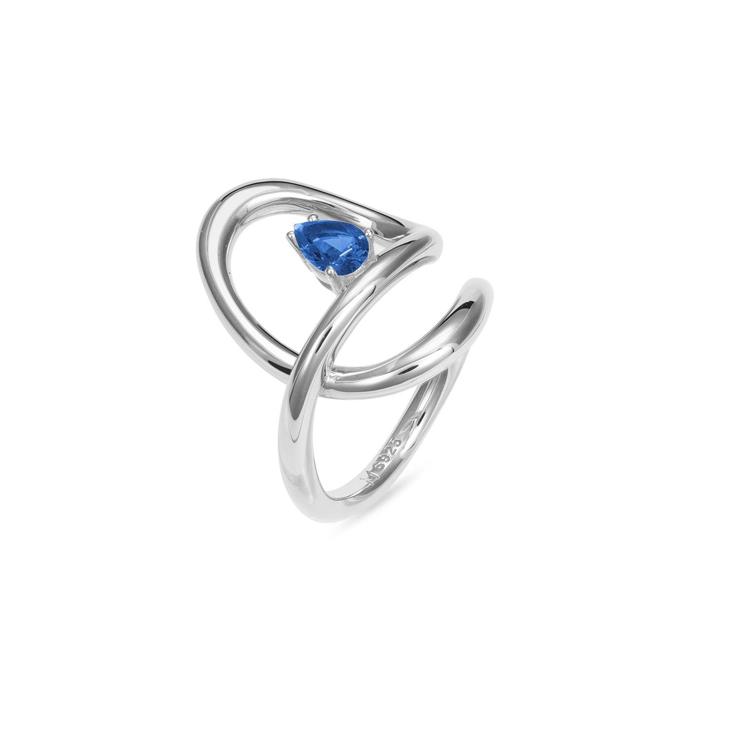 Meulien Women's Silver / Blue Flowing Waterdrop Ring - Silver, Blue Stone In Metallic