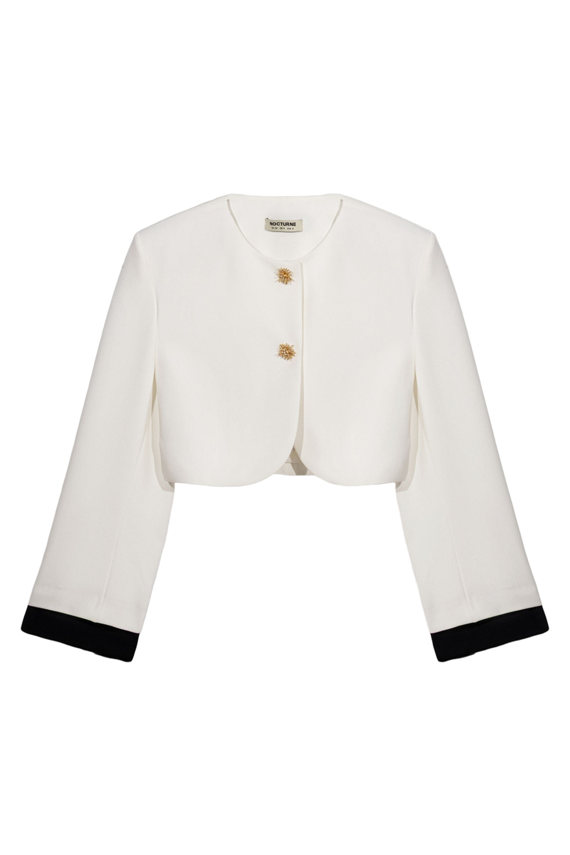 Nocturne Gold-button Cropped White Jacket In White