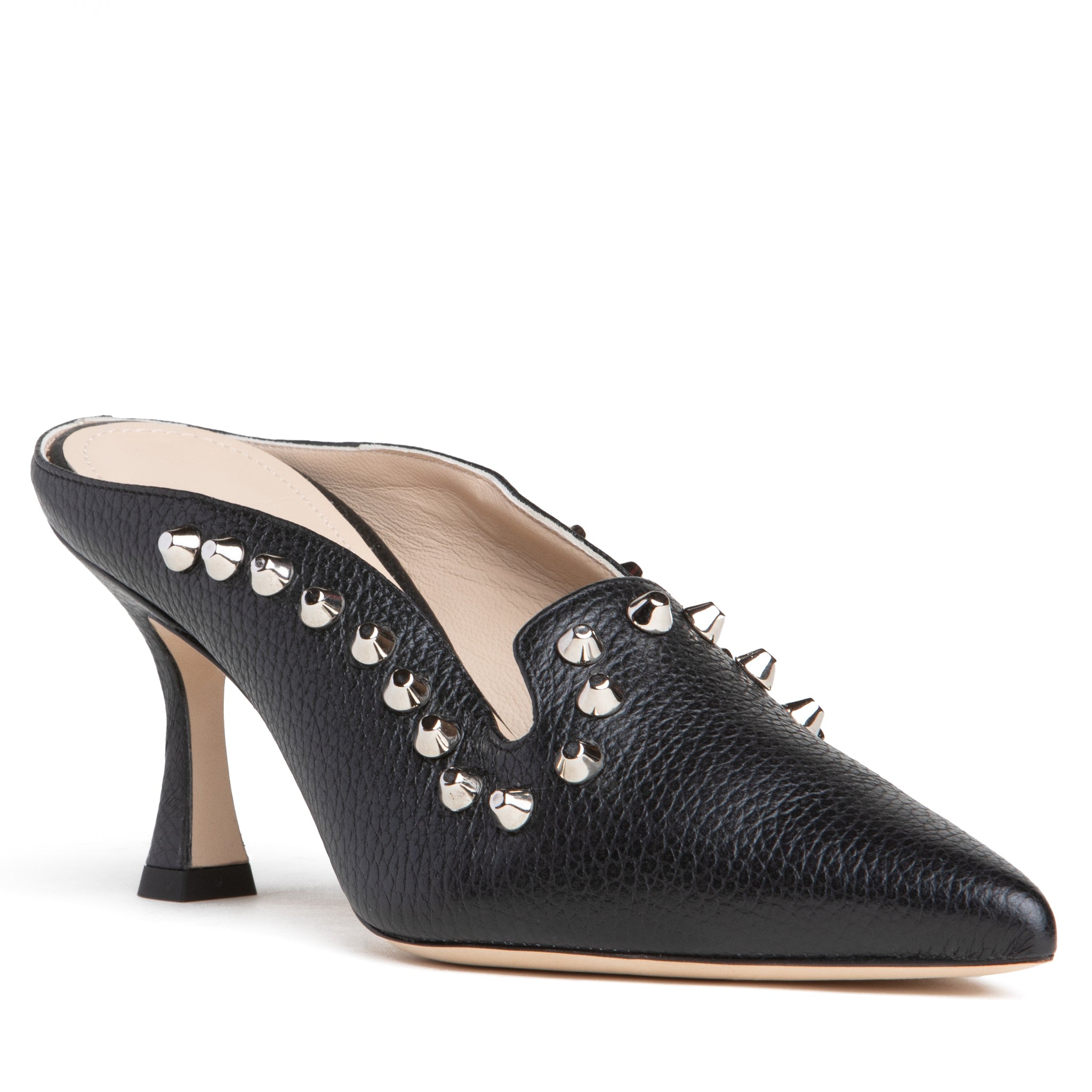 Beautiisoles By Robyn Shreiber Made In Italy Women's Georgia Black Leather Studded Comfortable Classsy Mule For Valentine Evening & Day Wear In Black