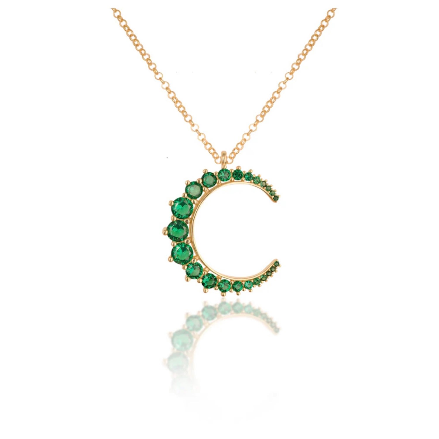 Women’s Gold Pave Crescent Moon Necklace Emerald Moon Pendant Selen Jewels