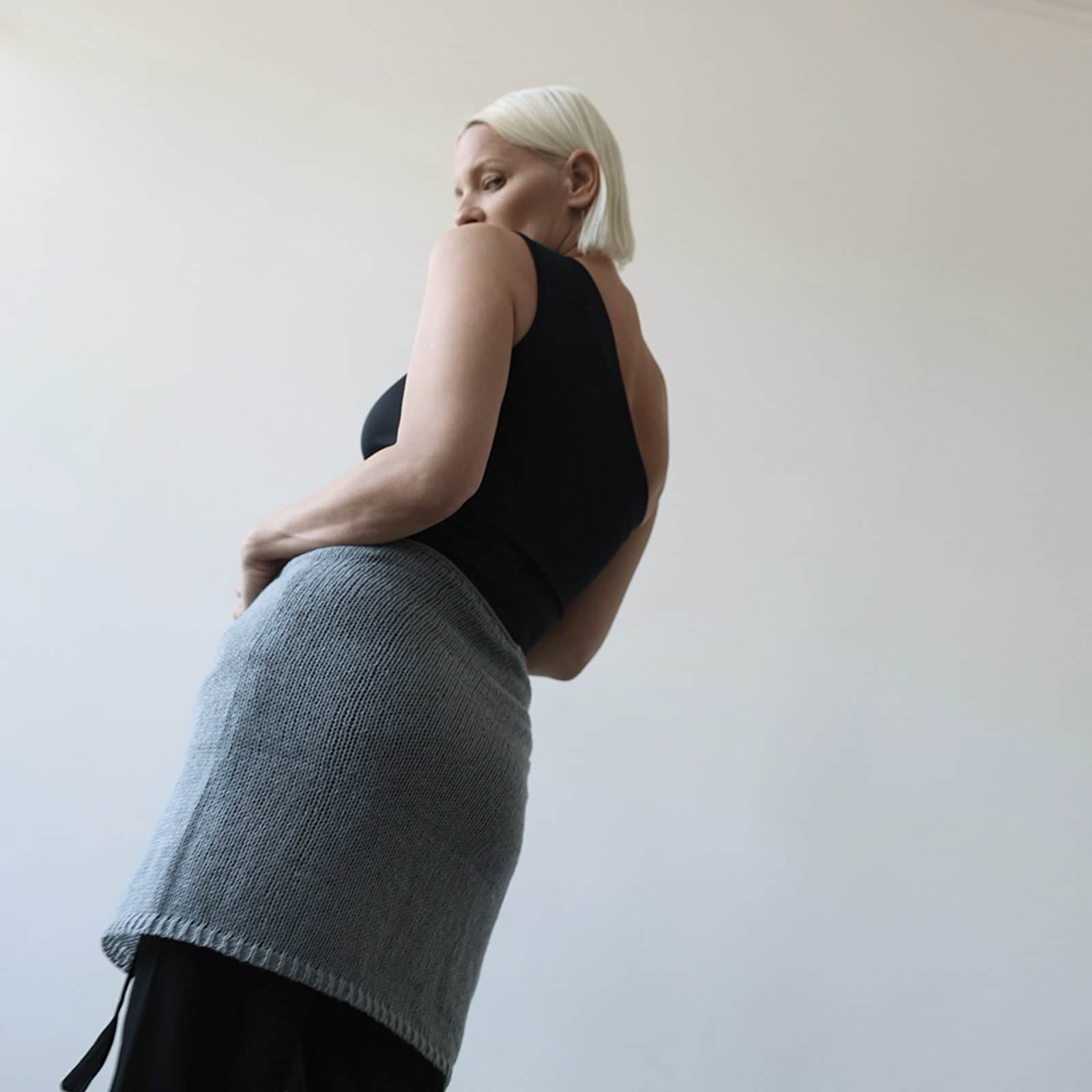 Grey Wrap Knitted Apron Skirt | London Atelier Byproduct | Wolf
