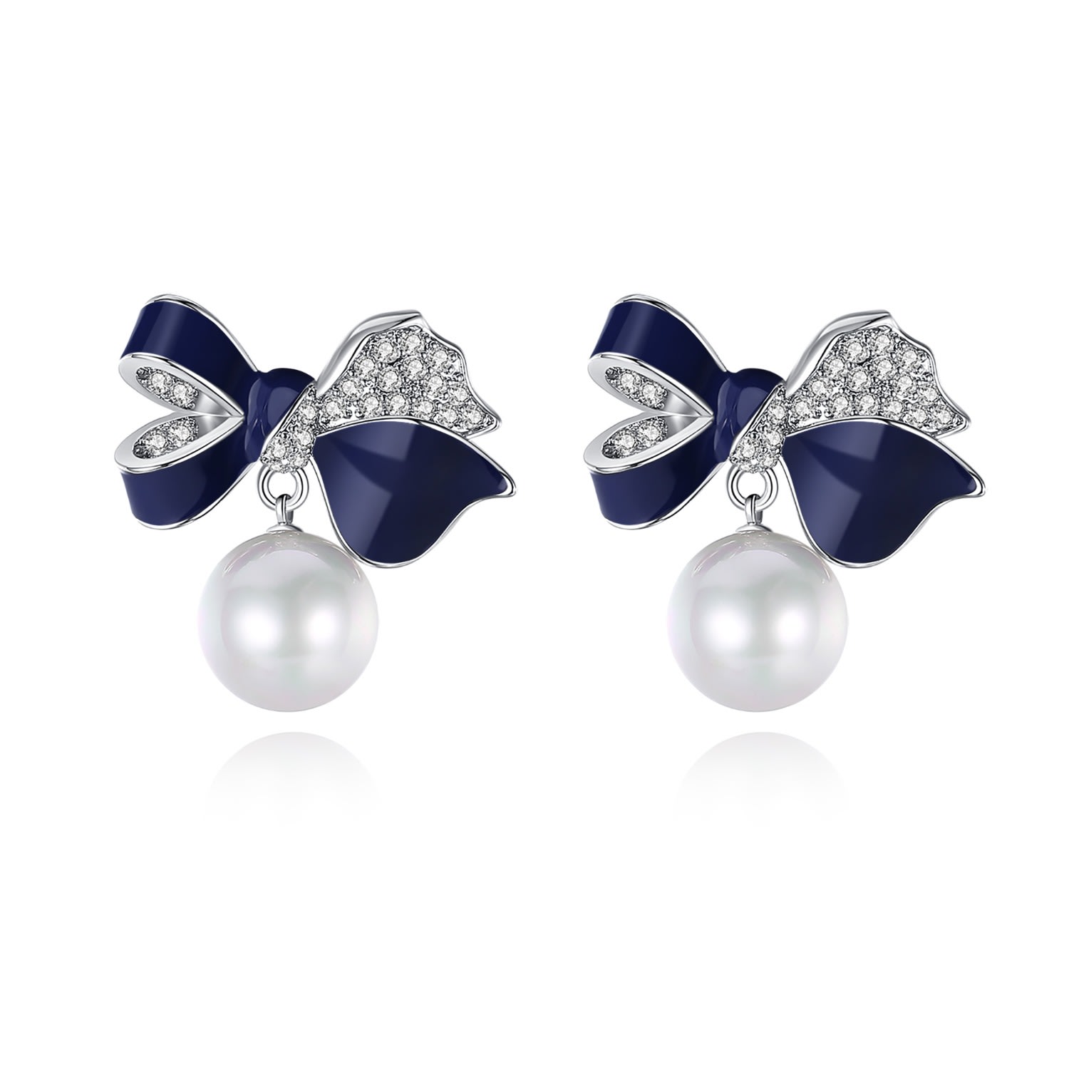 Classicharms Blue Enamel Butterfly Imitation Pearl Dangle Earrings In Multi