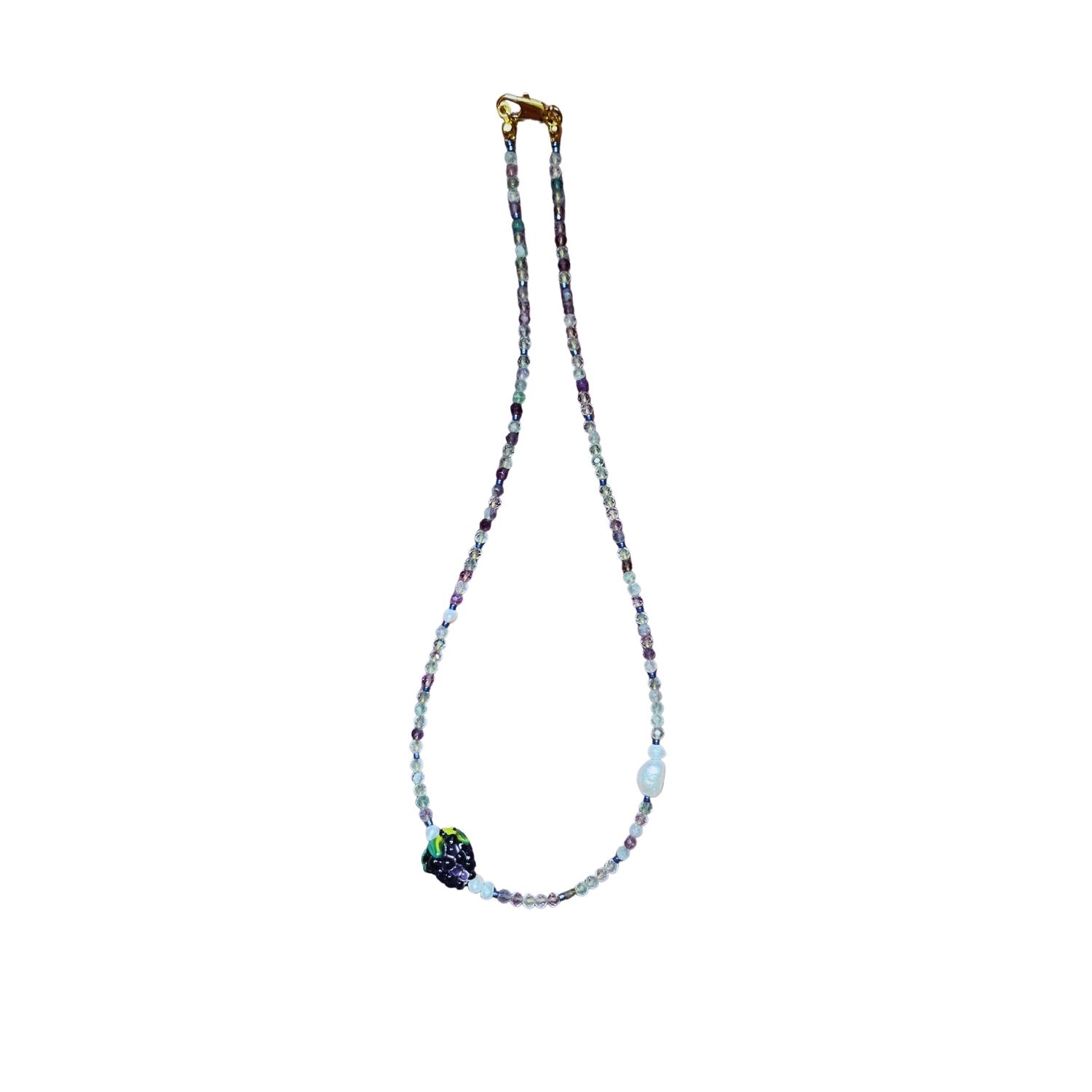 Desert Lobby Women's Purple Blackberry Jam – Handmade Delicate Beaded Neklace With Murano Fruit Figure, Gemstone  In Purple