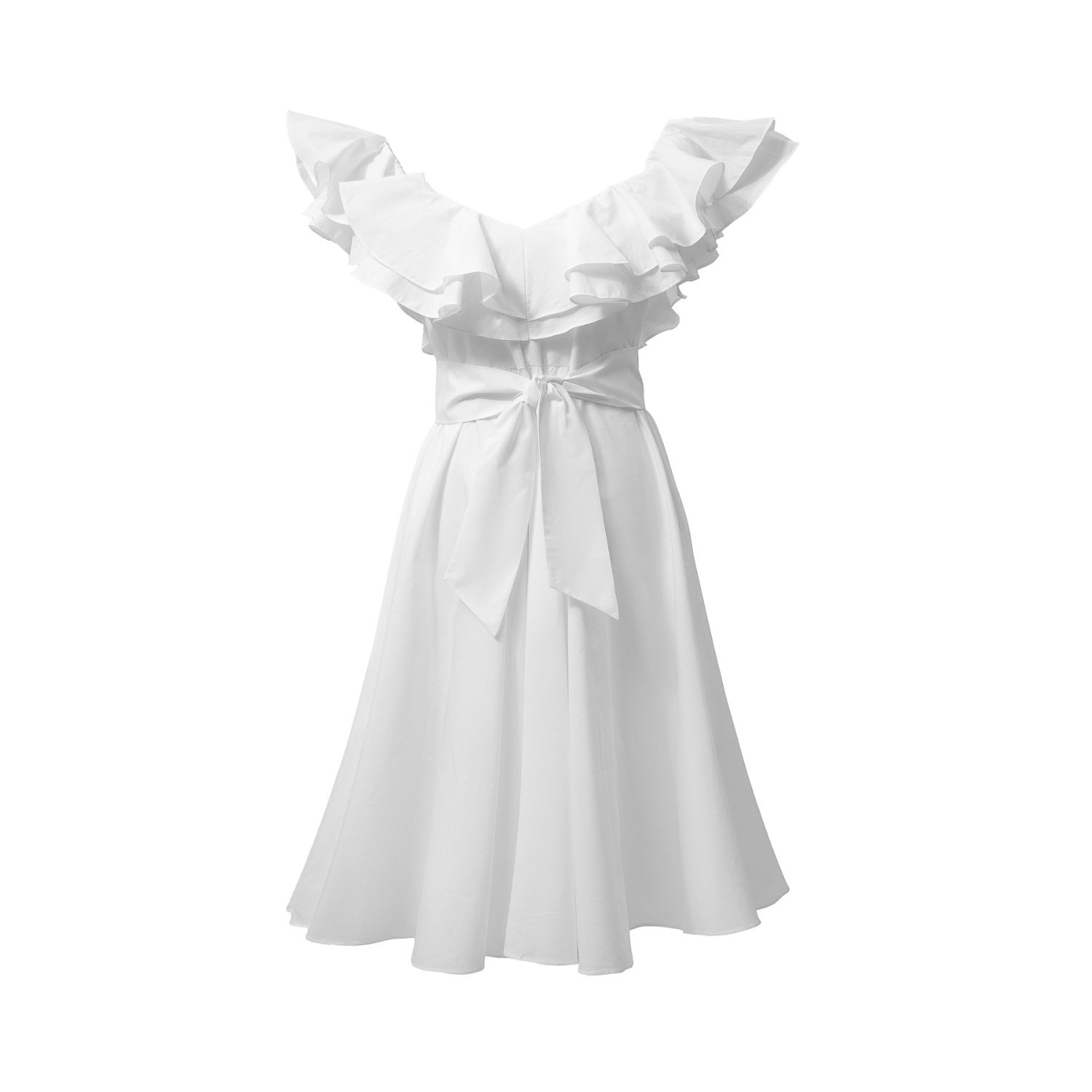 Women's White Cotton Ruffle Midi Dress | Medium | Incantevole Milano