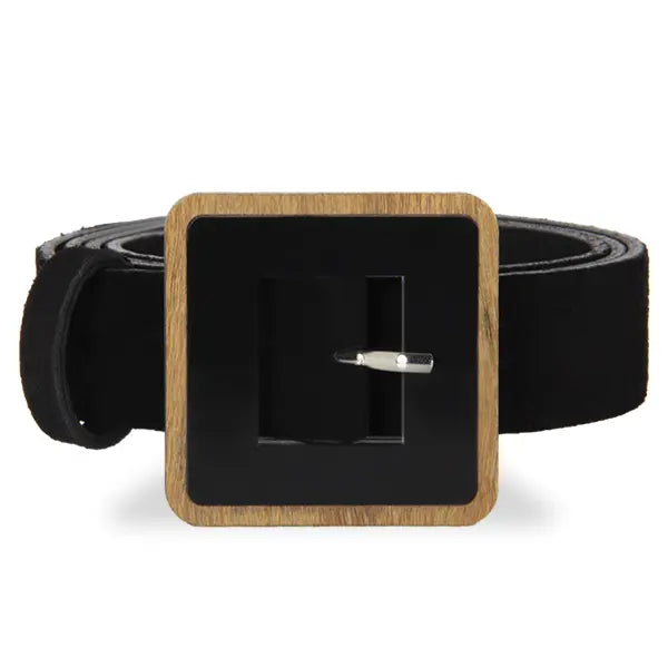 Women’s Mini Square Acrylic Buckle Belt - Black & Wood Large Beltbe