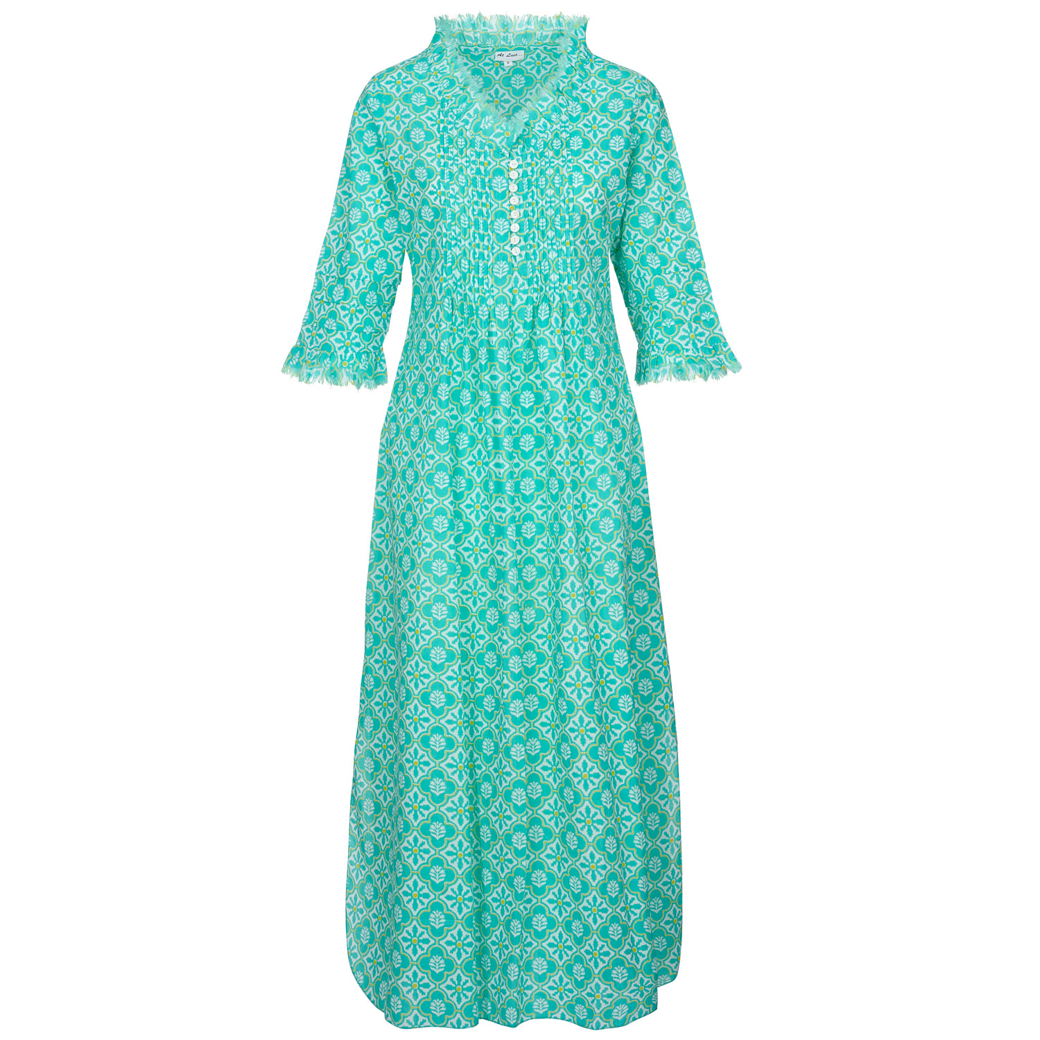 At Last... Women's Blue / White Cotton Annabel Maxi Dress In Turquoise & White Flower In Blue/white