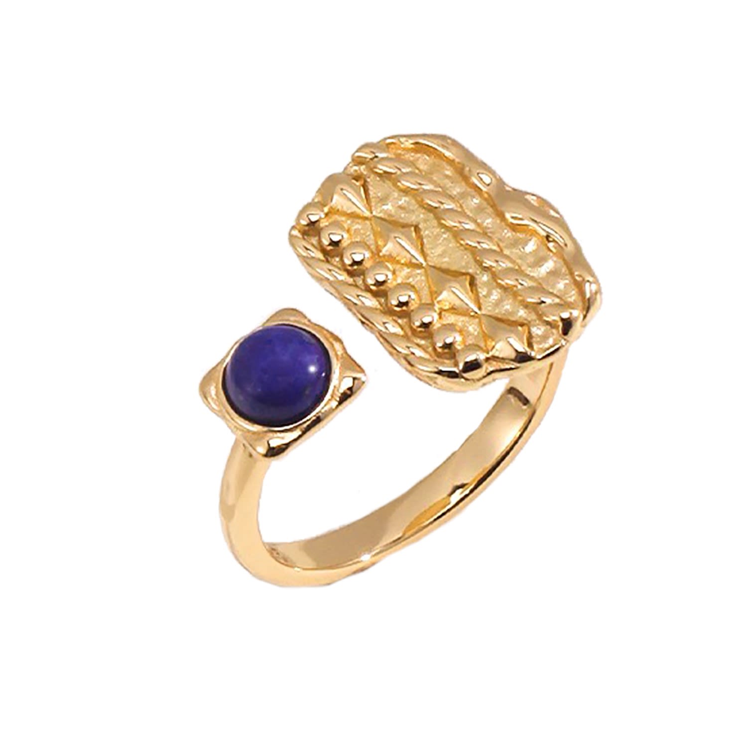 Women’s Blue Antique Style Sterling Silver Plated Gold With Lapis Stone Open Ring Ms. Donna