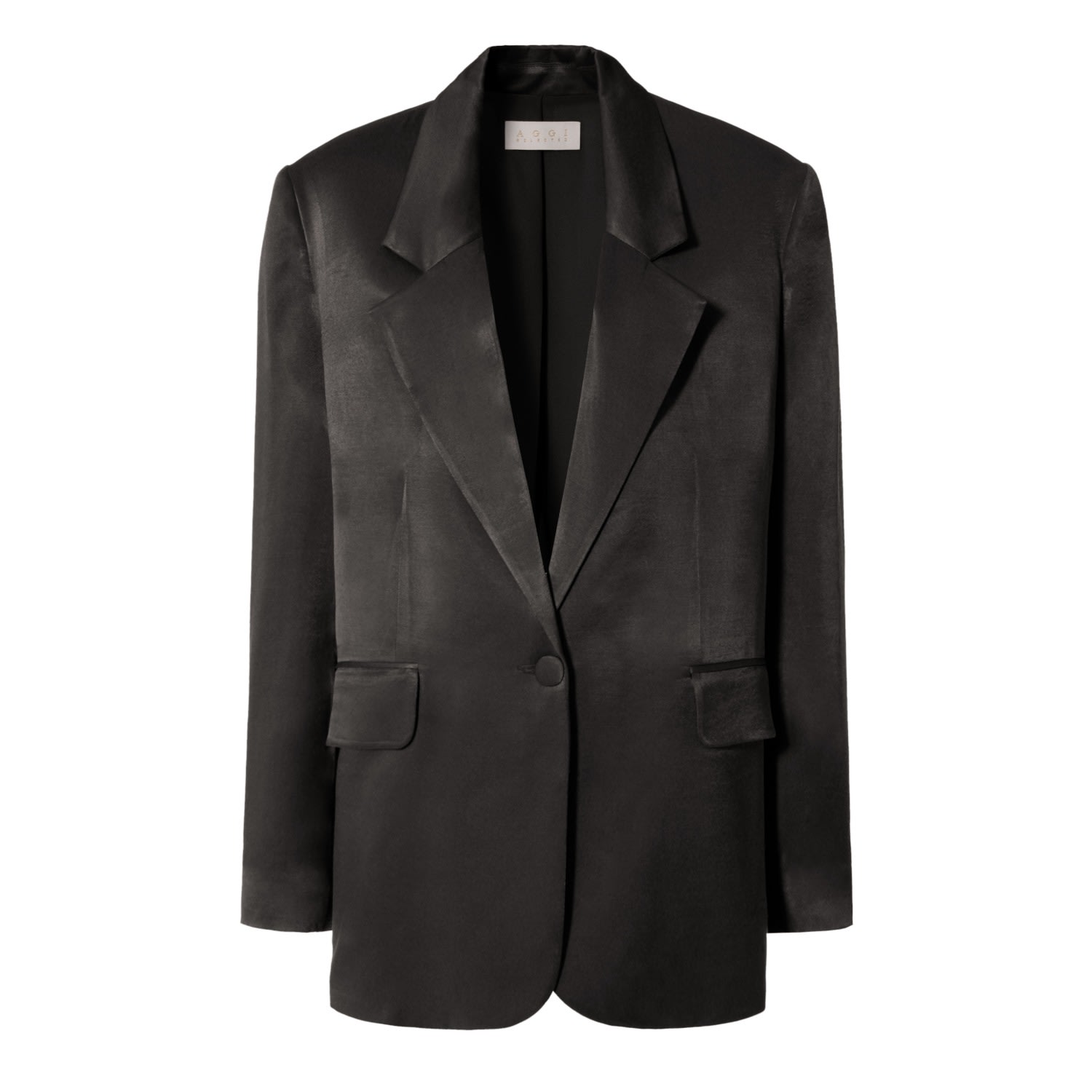 Women's Bellamy Satin Glossy Black Blazer | Large | Aggi by Halewski