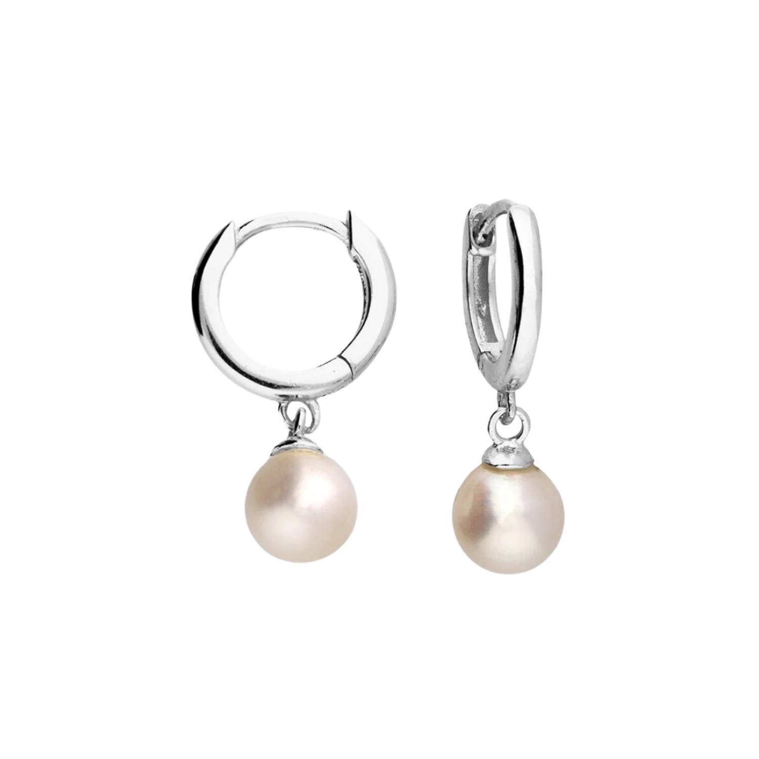 Women’s Pearl Huggie Earrings Silver Fiyah Jewellery