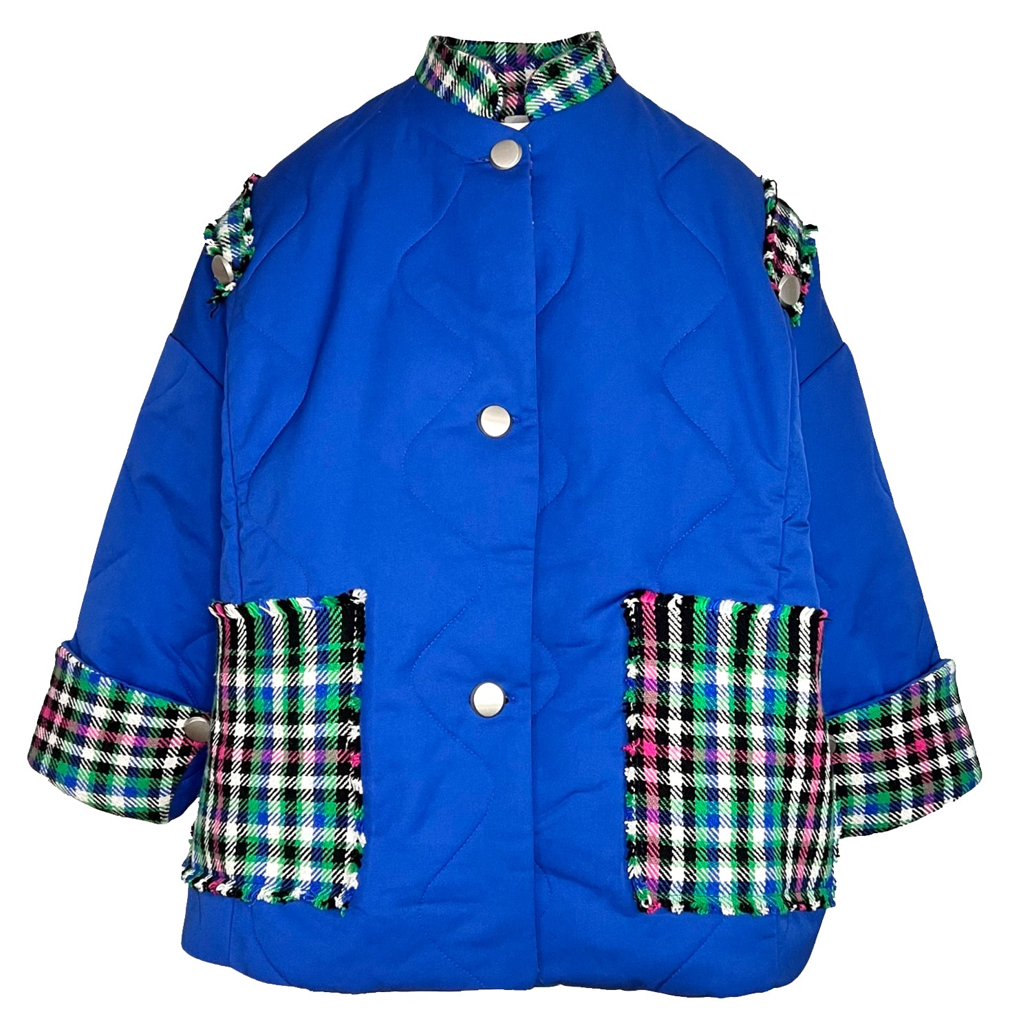 Women’s Green / Blue / Pink Majorelle Quilted Jacket In Blue & Plaid Pattern One Size L2R the Label