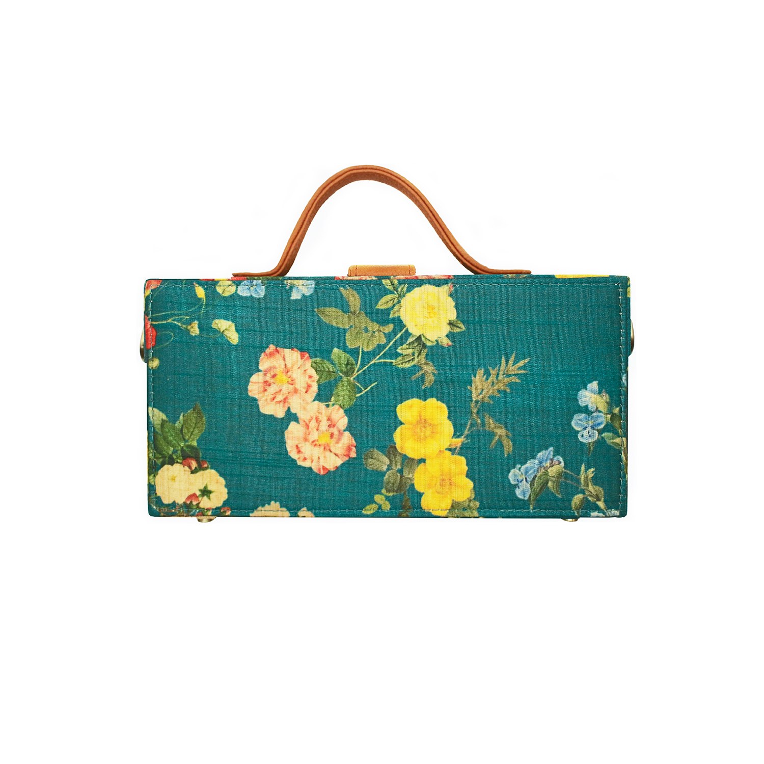 Richa Sharma Women's Green Mini Briefcase Bag With Floral Blooms And Vegan Leather In Green