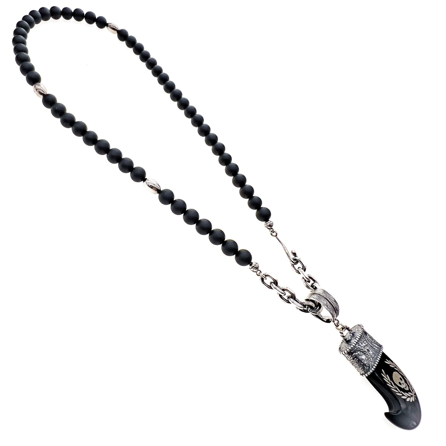 Gem Kingdom Men's Black / Silver / White Rebel Rebel - Sterling Silver Necklace With Onyx & Horn