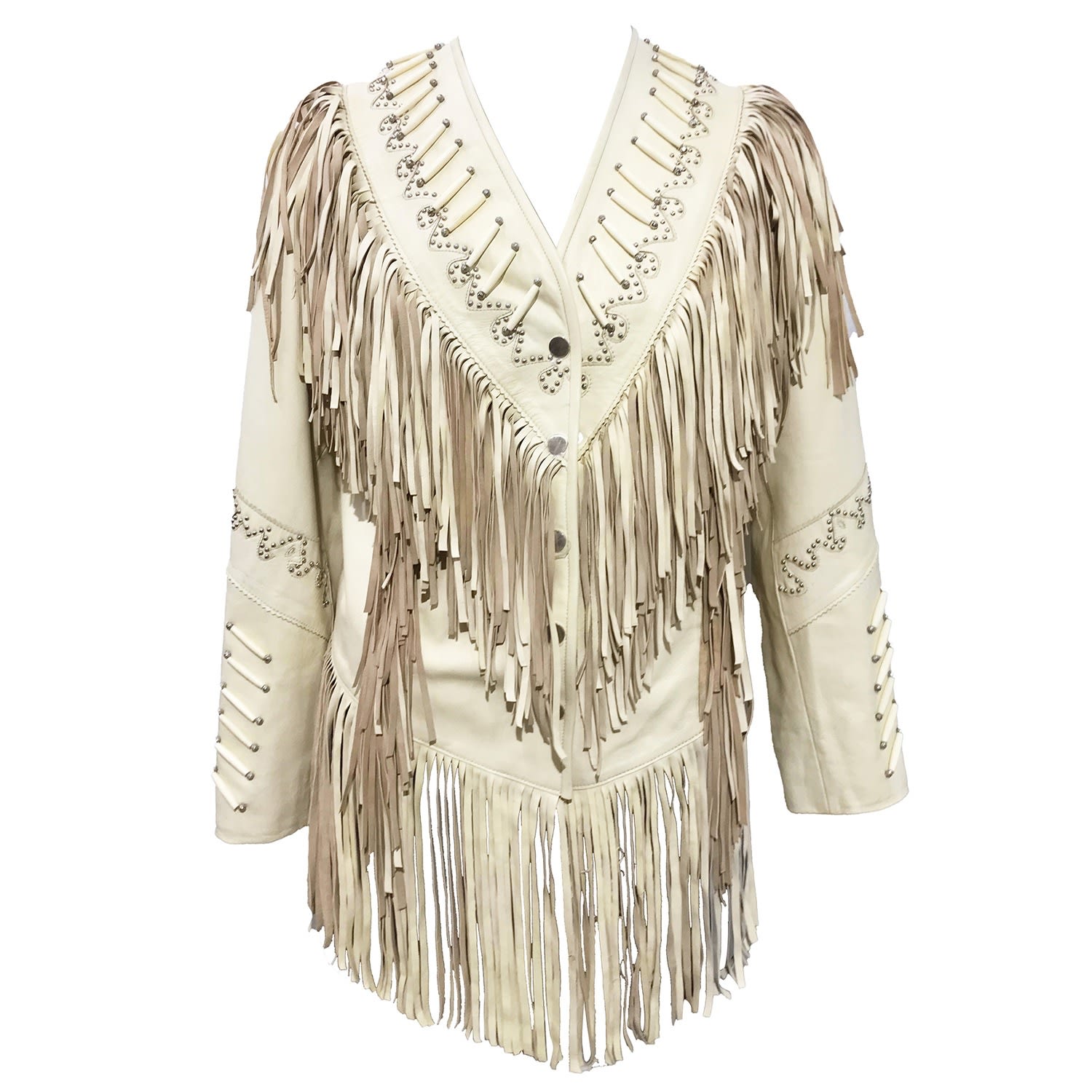 Zasta Studio Women's The Leader-white Leather Jacket With Beads And Fringes In White