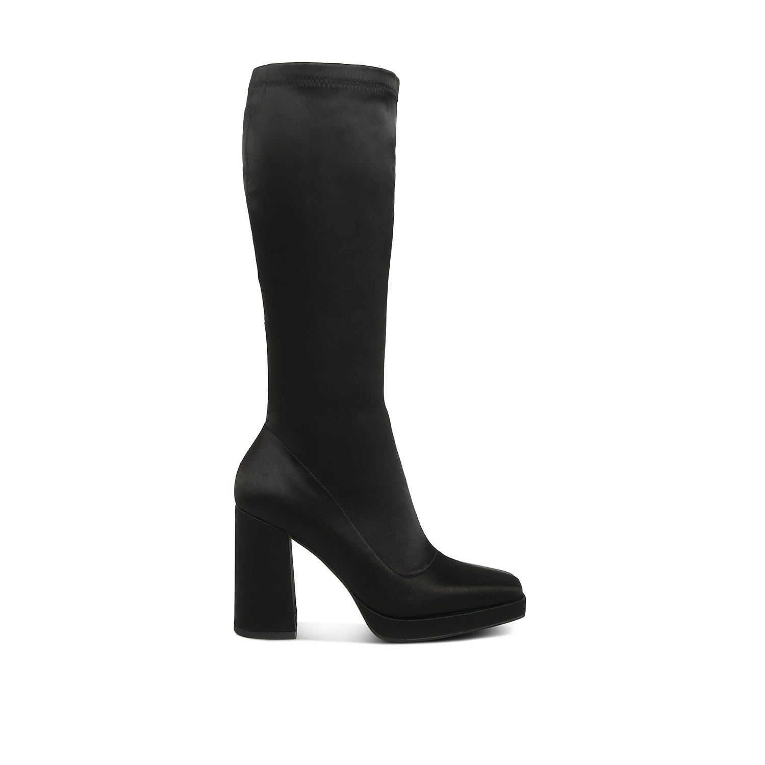 Rag & Co Women's Presto Black Stretchable Satin Long Boot In Black