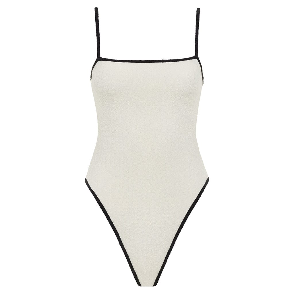 Montce Swim Women's White Cream Black Binded Terry Rib Jacelyn One-piece In White