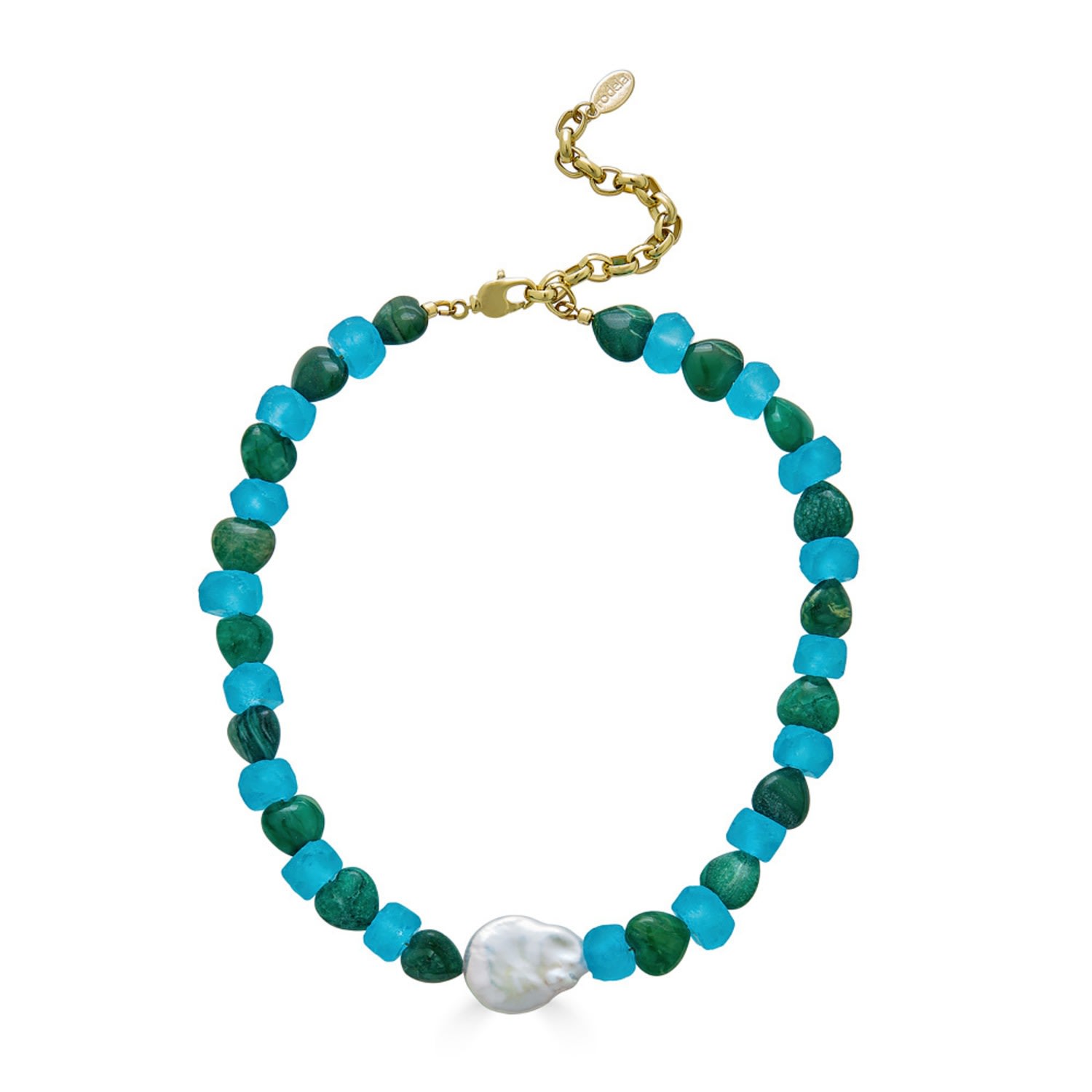 Women’s Green / Blue / White Mila African Jade And Baroque Pearl Necklace Rodela